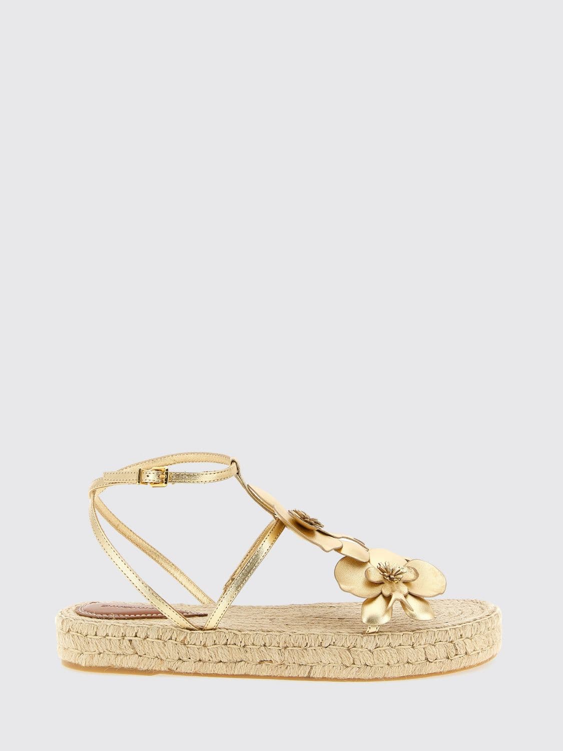Zimmermann Orchid Laminated Leather Wedge Sandal with Floral Applications