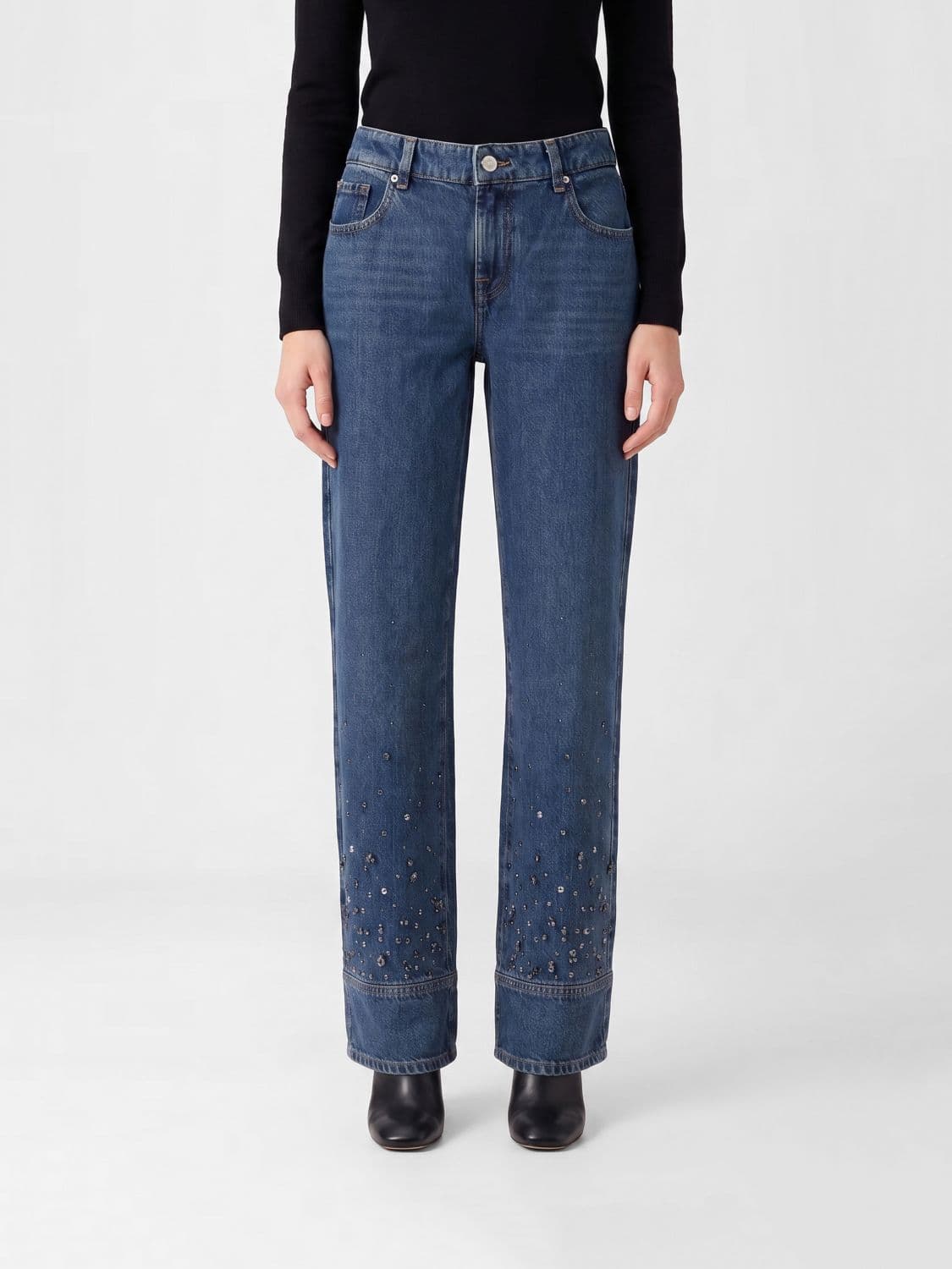 7 For All Mankind Straight Denim Jeans With Studs