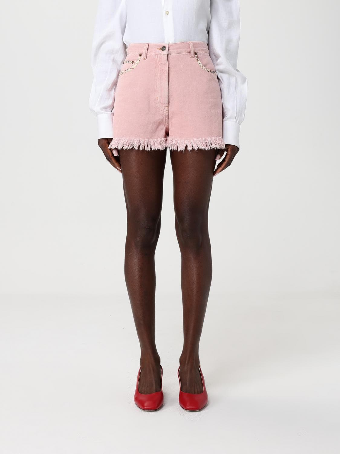 Valentino Cotton Blend Shorts With Printed Pockets