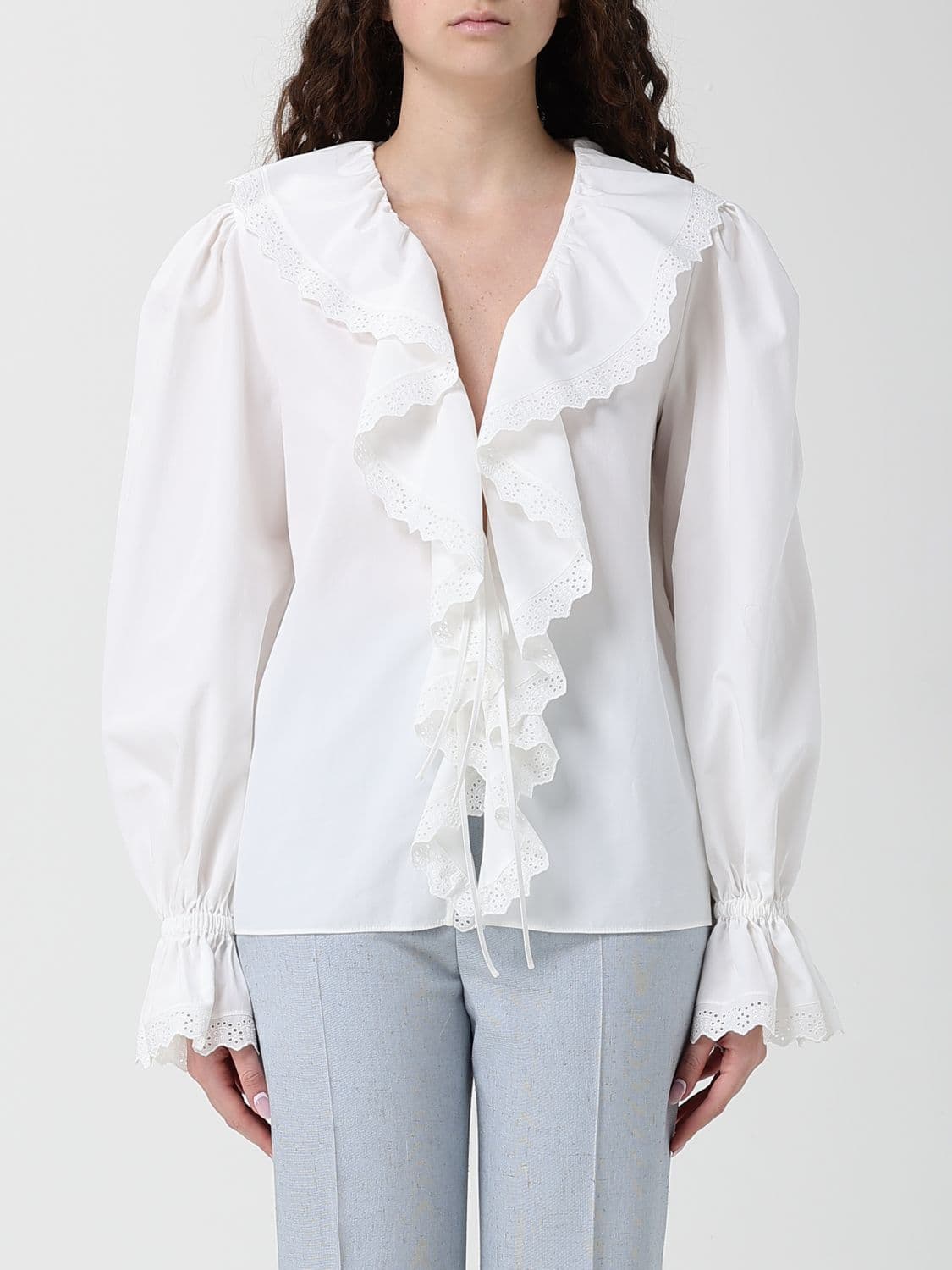 Alberta Ferretti Cotton Shirt with Ruffles