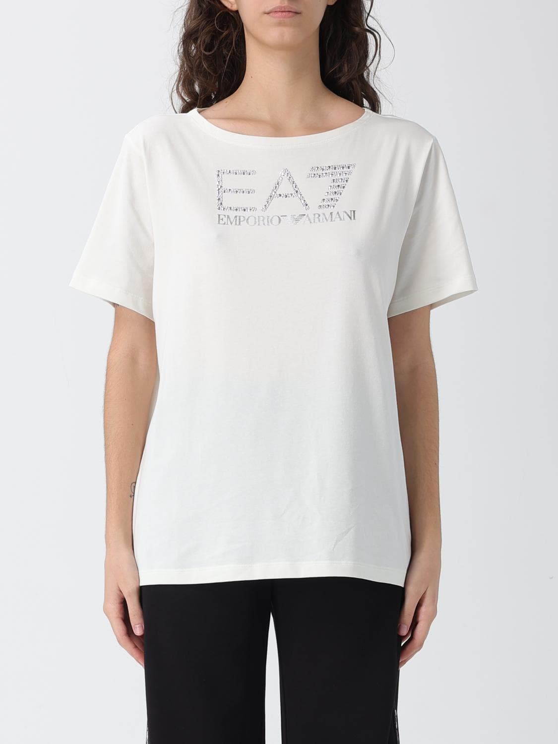 Ea7 Cotton T-Shirts with Rhinestone Logo