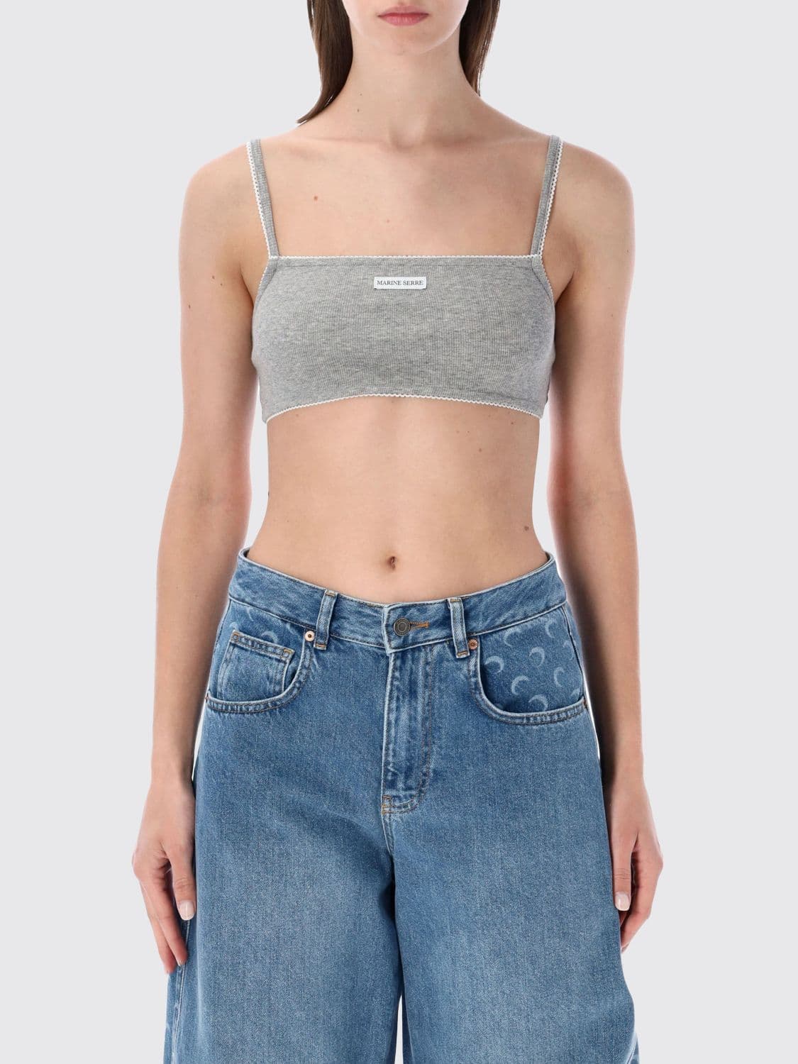 Marine Serre Cotton Crop Top with Logo
