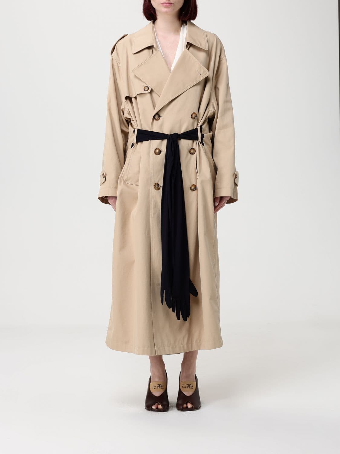 Mm6 Maison Margiela Double Breasted Cotton Oversized Trench Coat