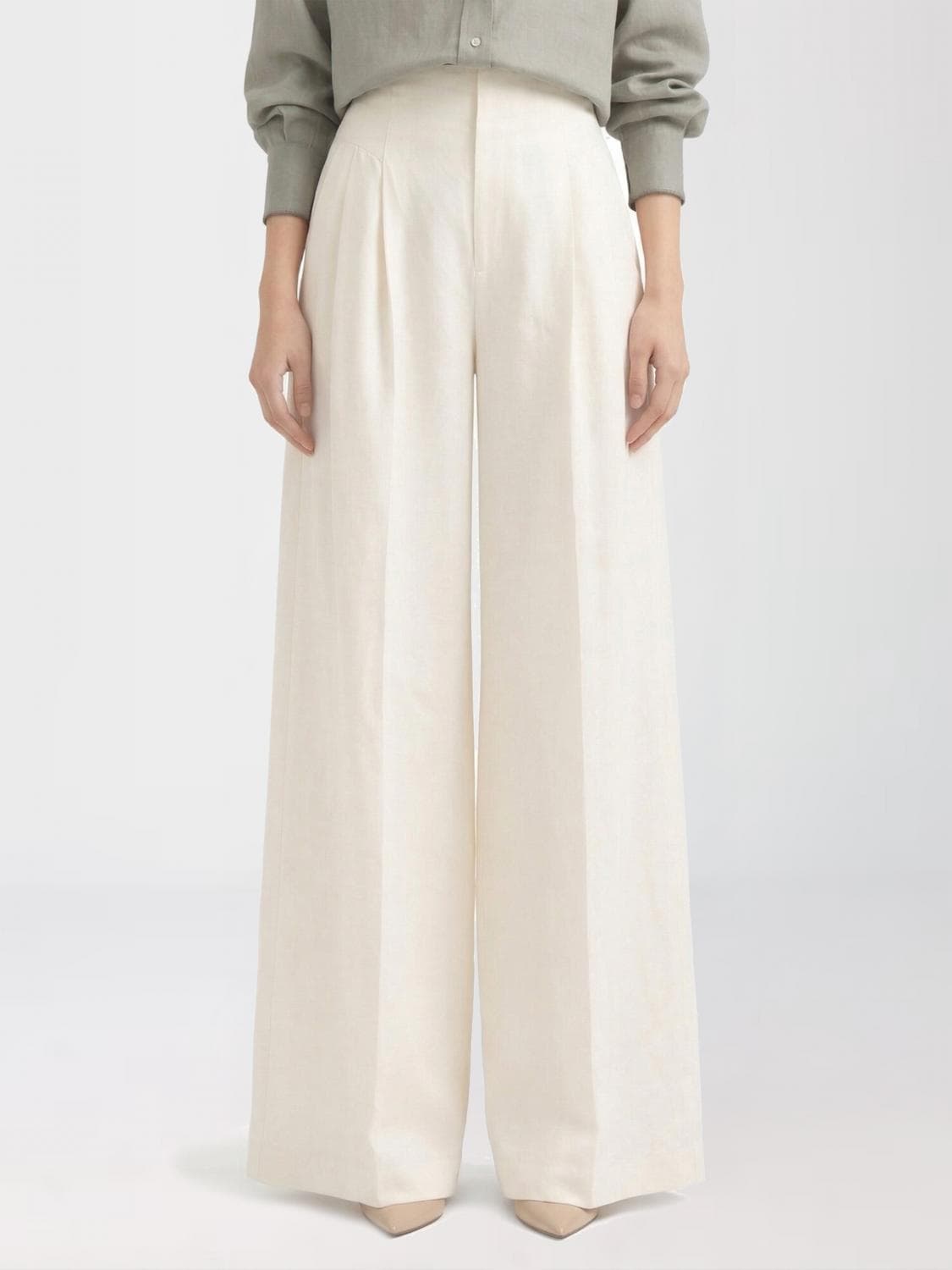 Brunello Cucinelli Linen Blend Wide-Leg Trousers · 42