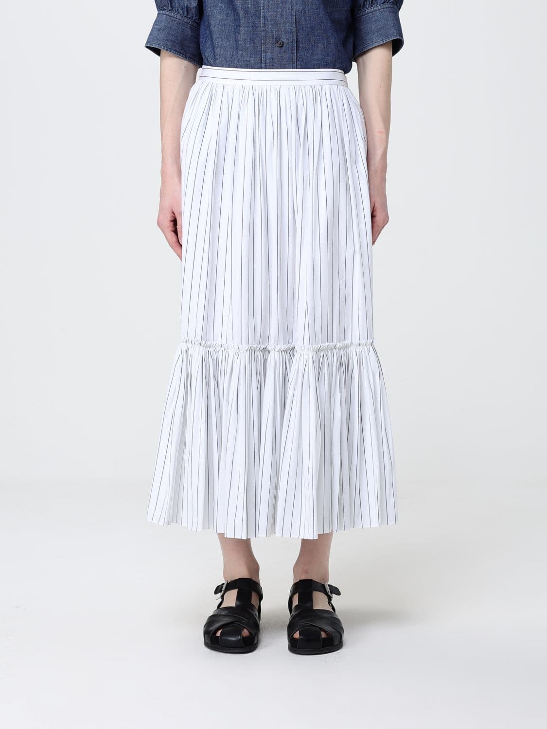 Jil Sander Striped Cotton Midi Skirt