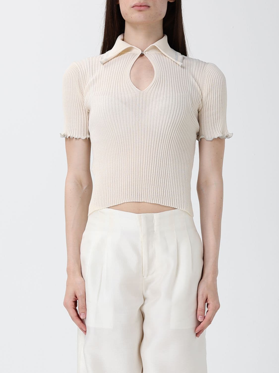 Pinko Ribbed Cotton Blend Polo Shirt