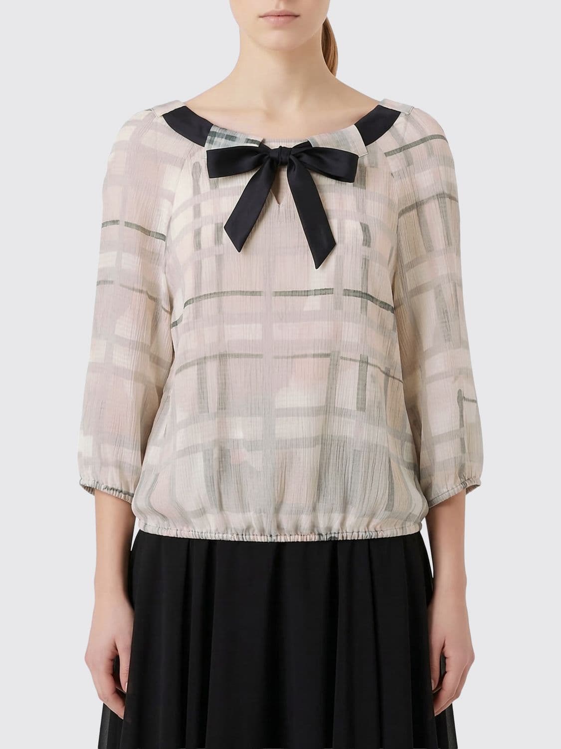 Emporio Armani Check Cotton and Silk Blend Blouse · 40