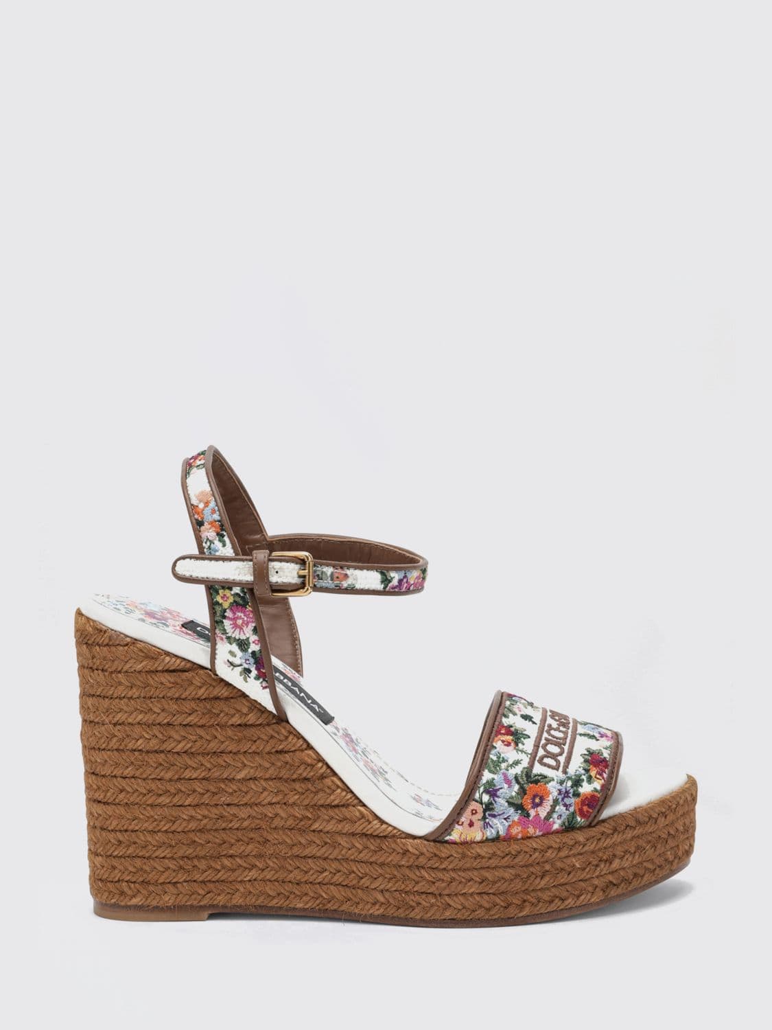 Dolce & Gabbana Nappa Wedge Sandals with Floral Embroidery