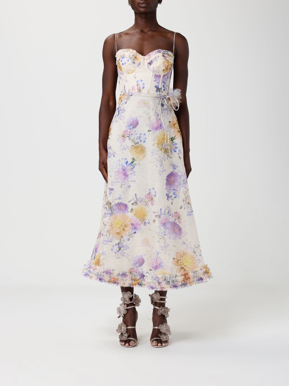 Zimmermann Luna Midi Tulle Dress with Floral Print