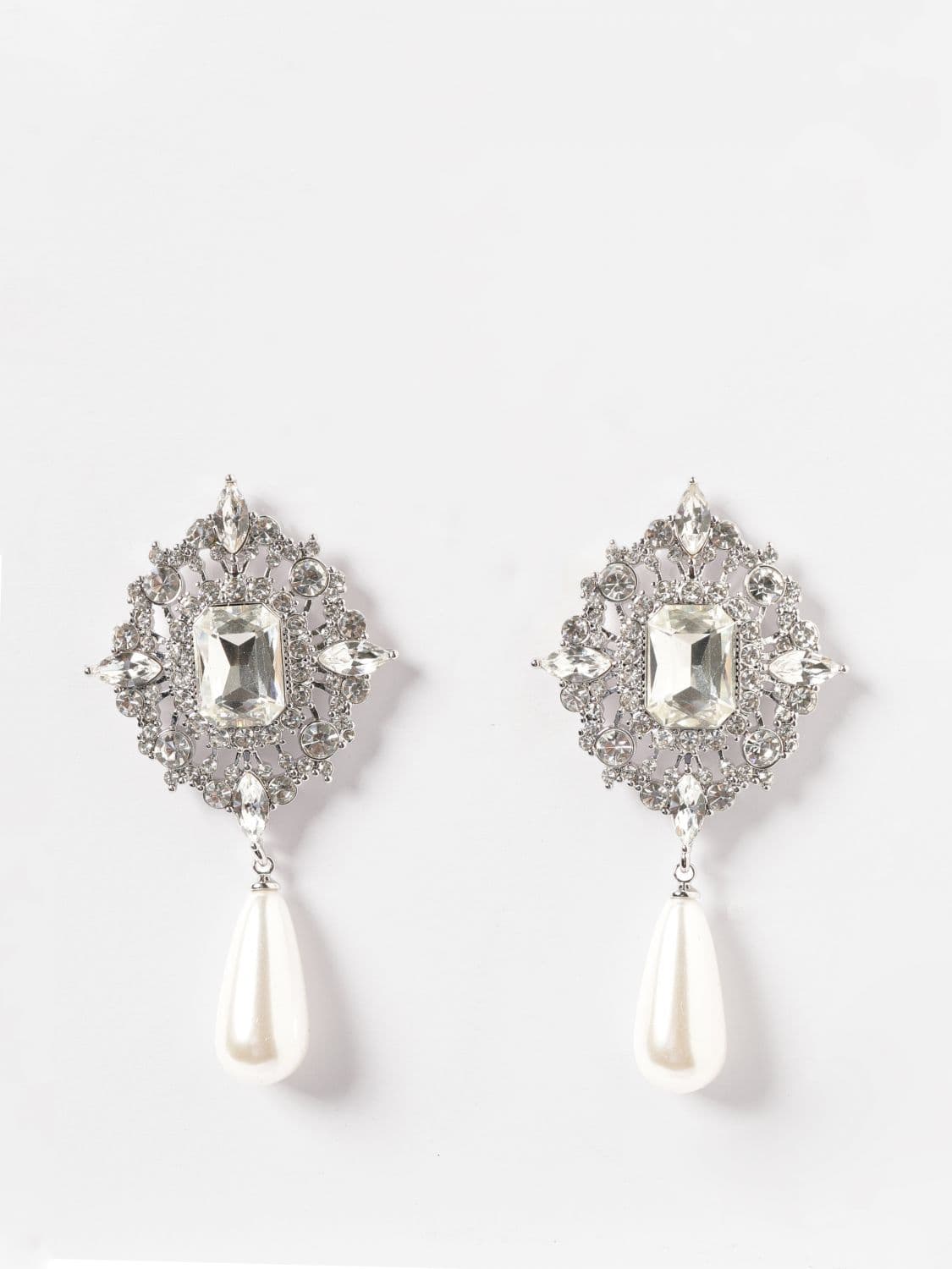 Self-Portrait Brass Drop Earrings with Rhinestones and Synthetic Pearls