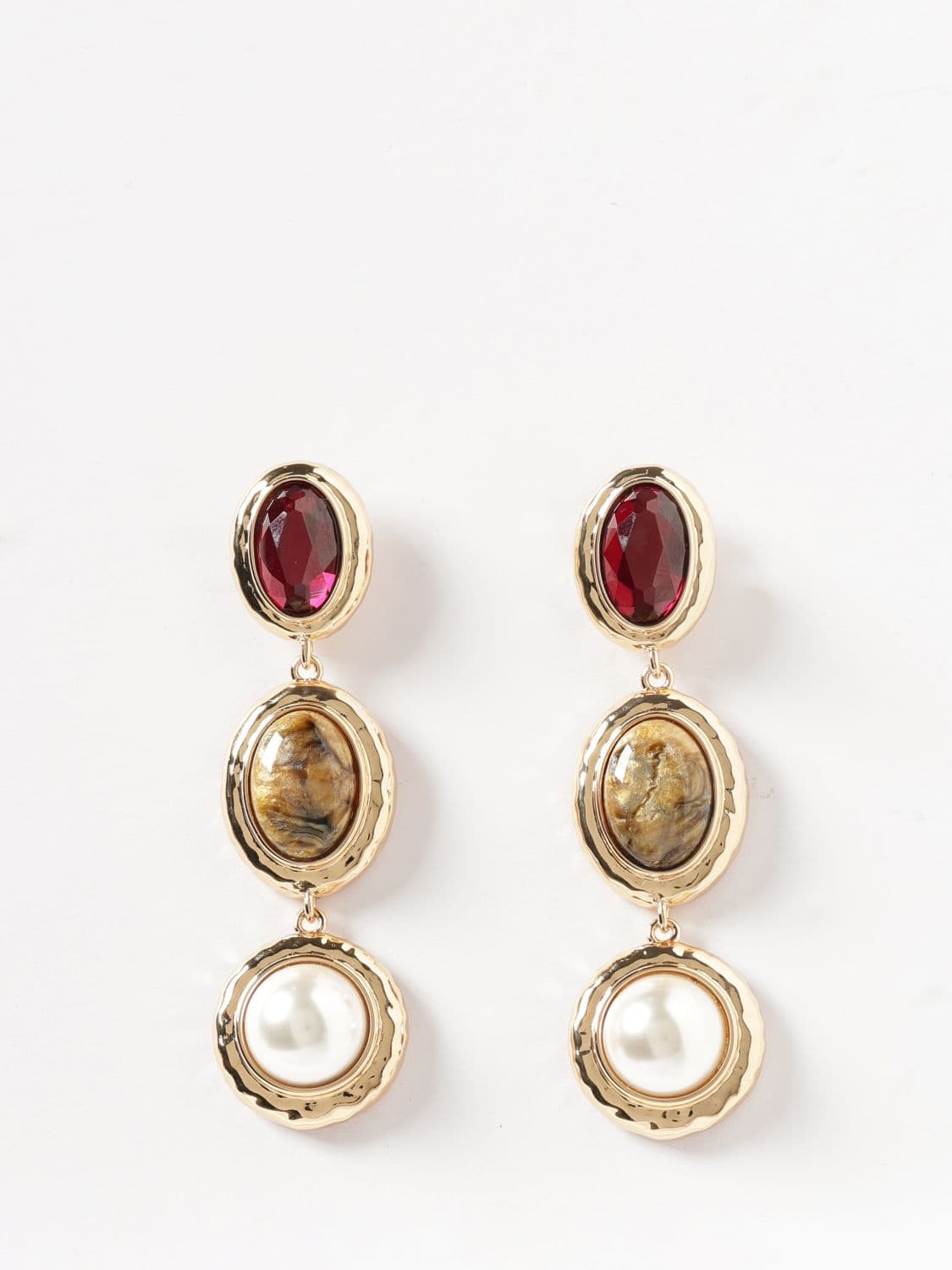 Self-Portrait Brass Drop Earrings with Stones · OS