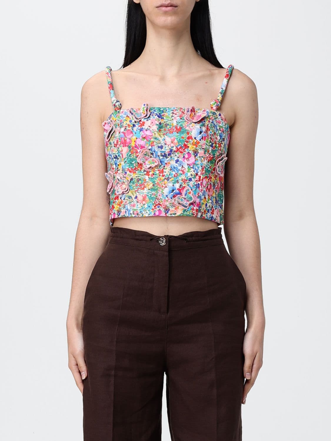Farm Rio Floral Crop Top with Butterflies
