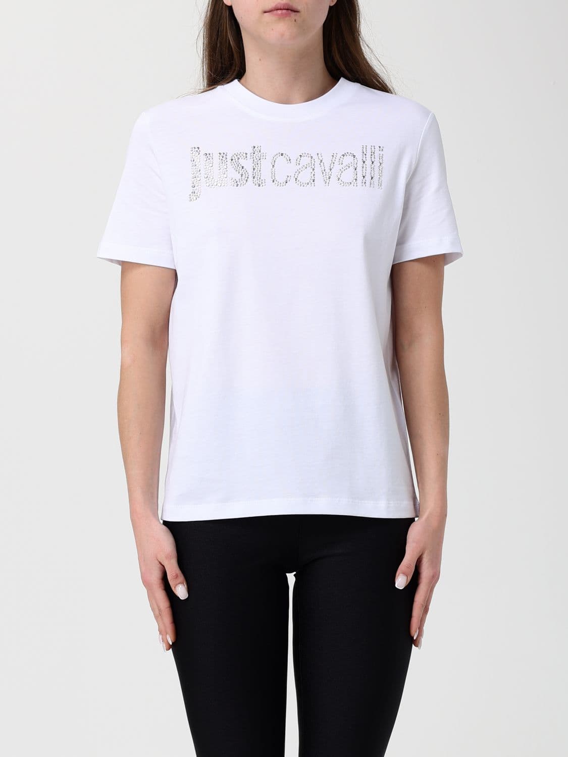 Just Cavalli Cotton T-Shirts with Rhinestone Logo