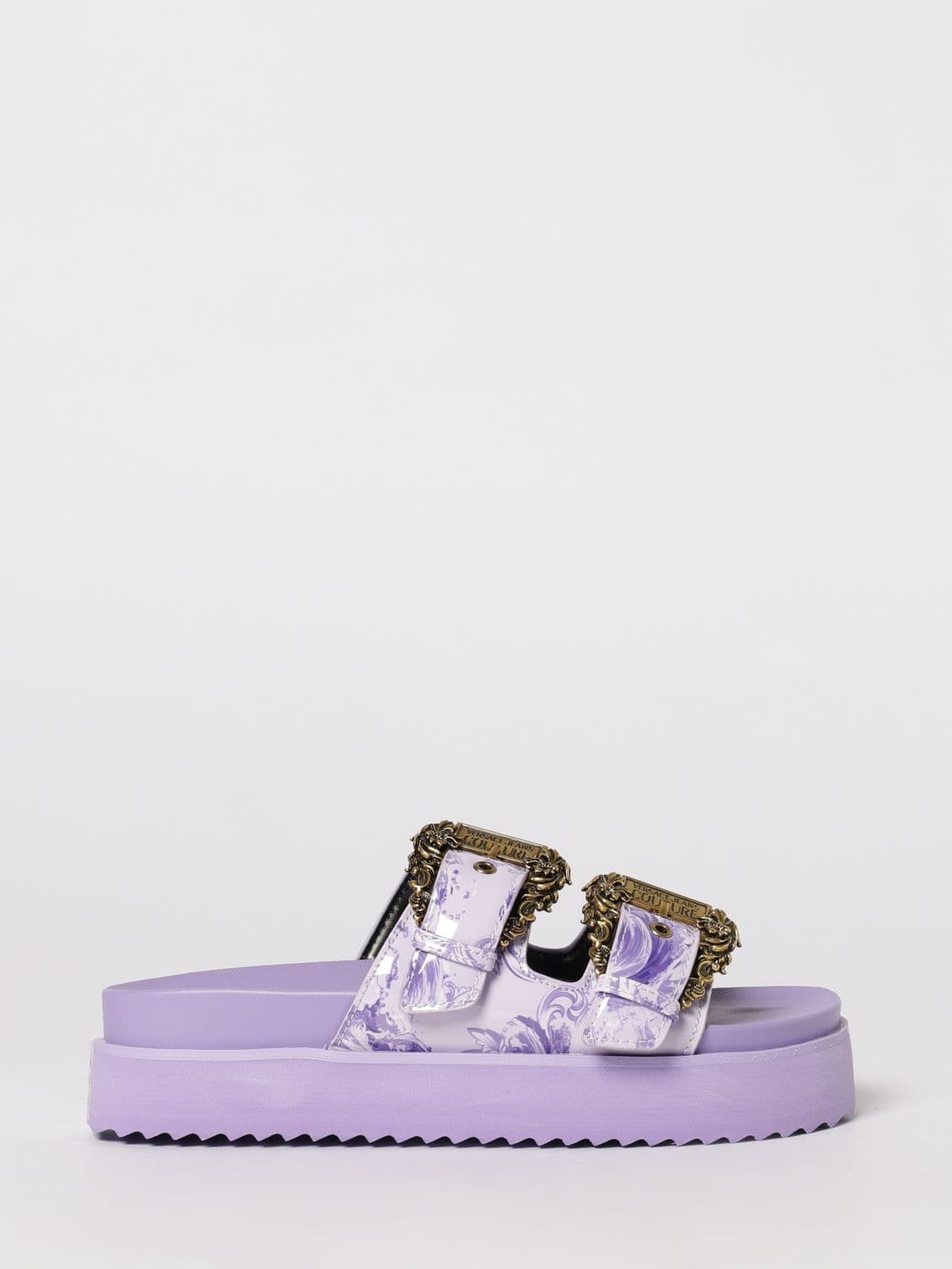 Versace Jeans Couture Patent Leather Baroque Print Sandals