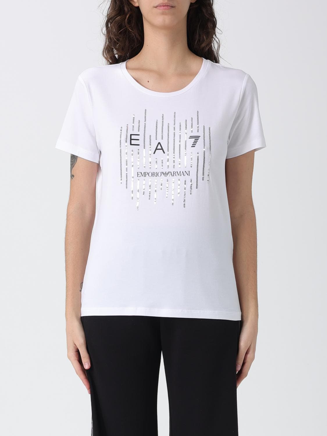 Ea7 Cotton T-Shirts With Sequin Logo