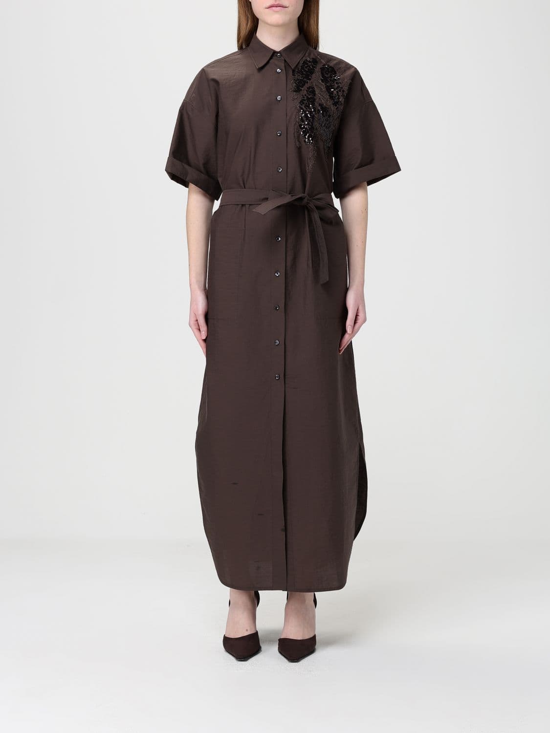 Brunello Cucinelli Shirtdress in Cotton Blend with Sequins