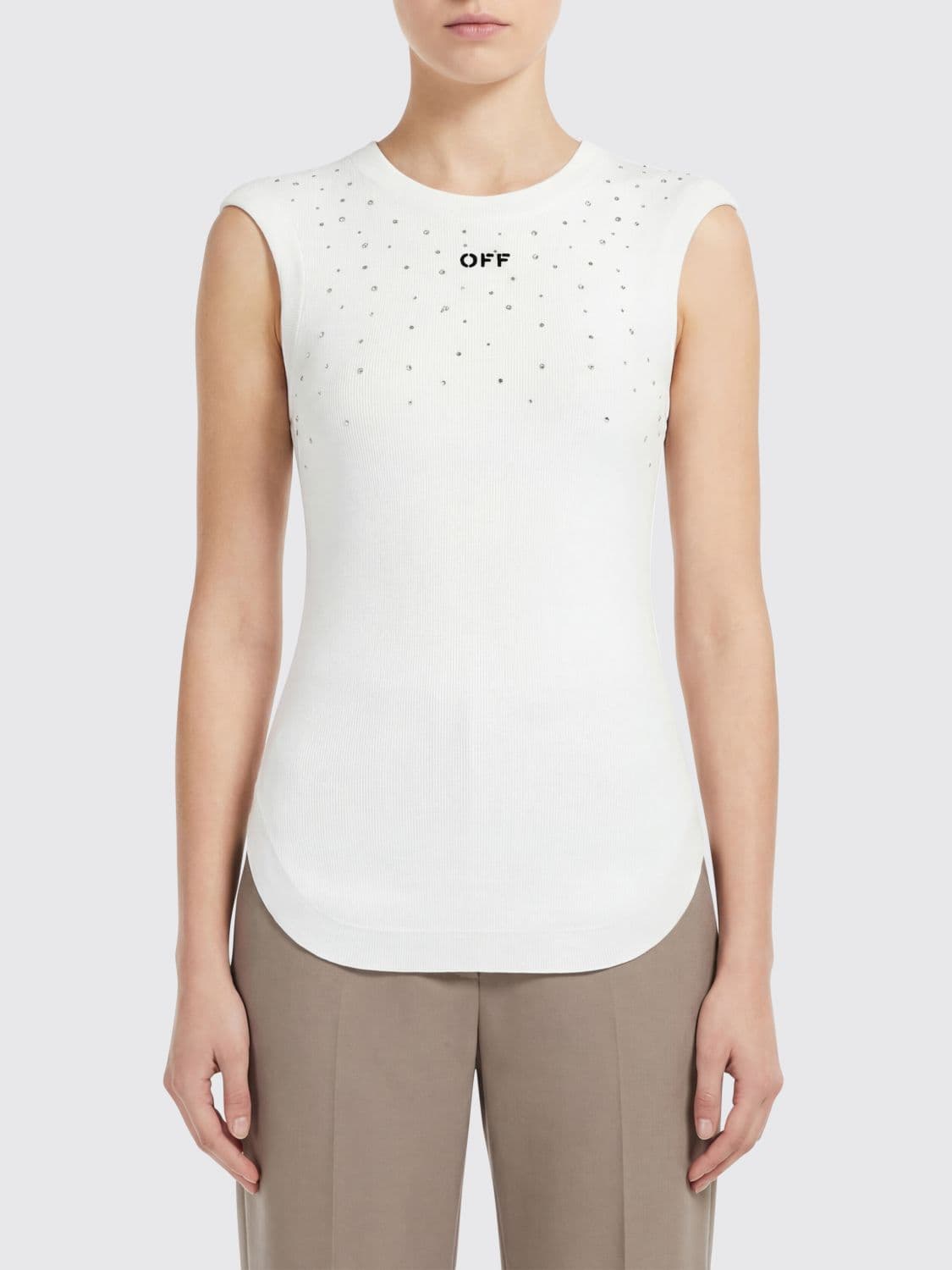 Off-White Viscose Top with Rhinestones