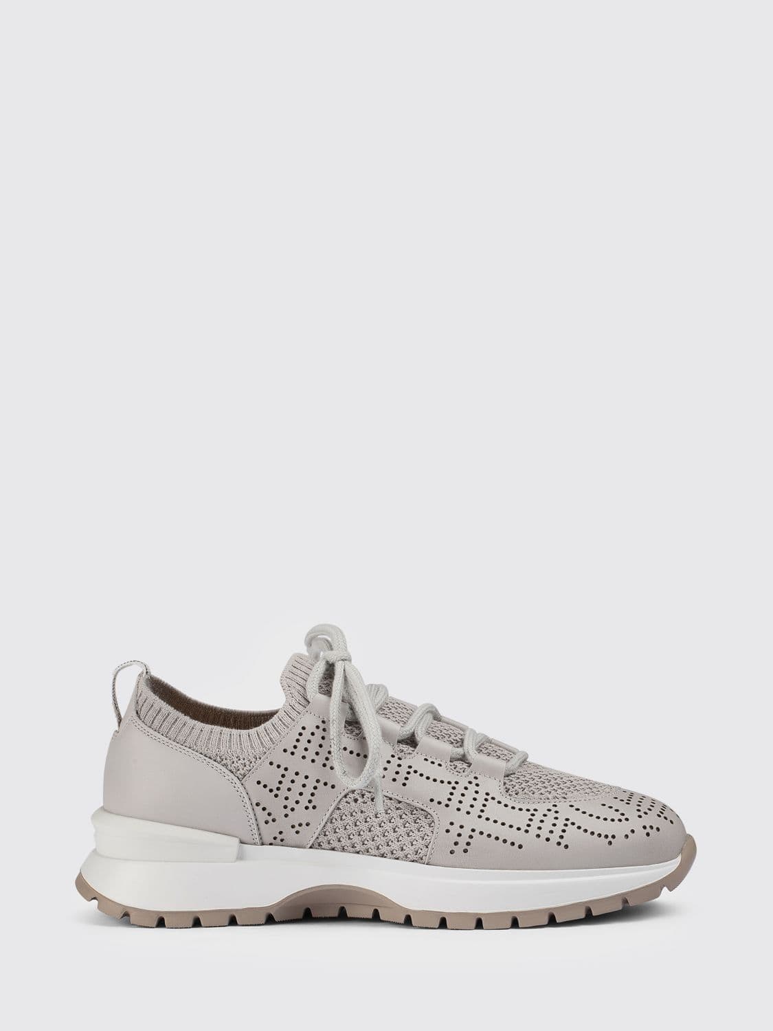 Doucal's Perforated Leather and Crochet Knit Sneakers