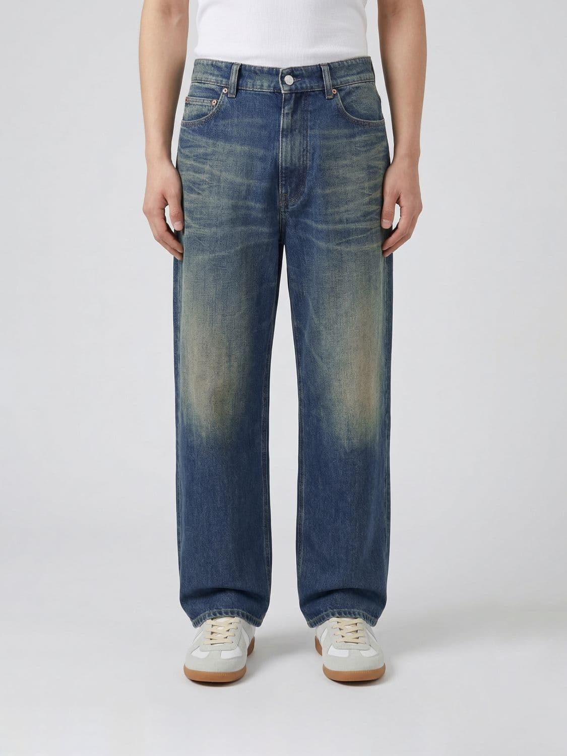 Mm6 Maison Margiela Wide Leg Jeans in Distressed Denim