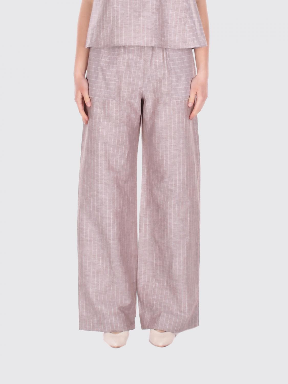Mm Max Mara Fauna Wide Leg Trousers in Striped Cotton