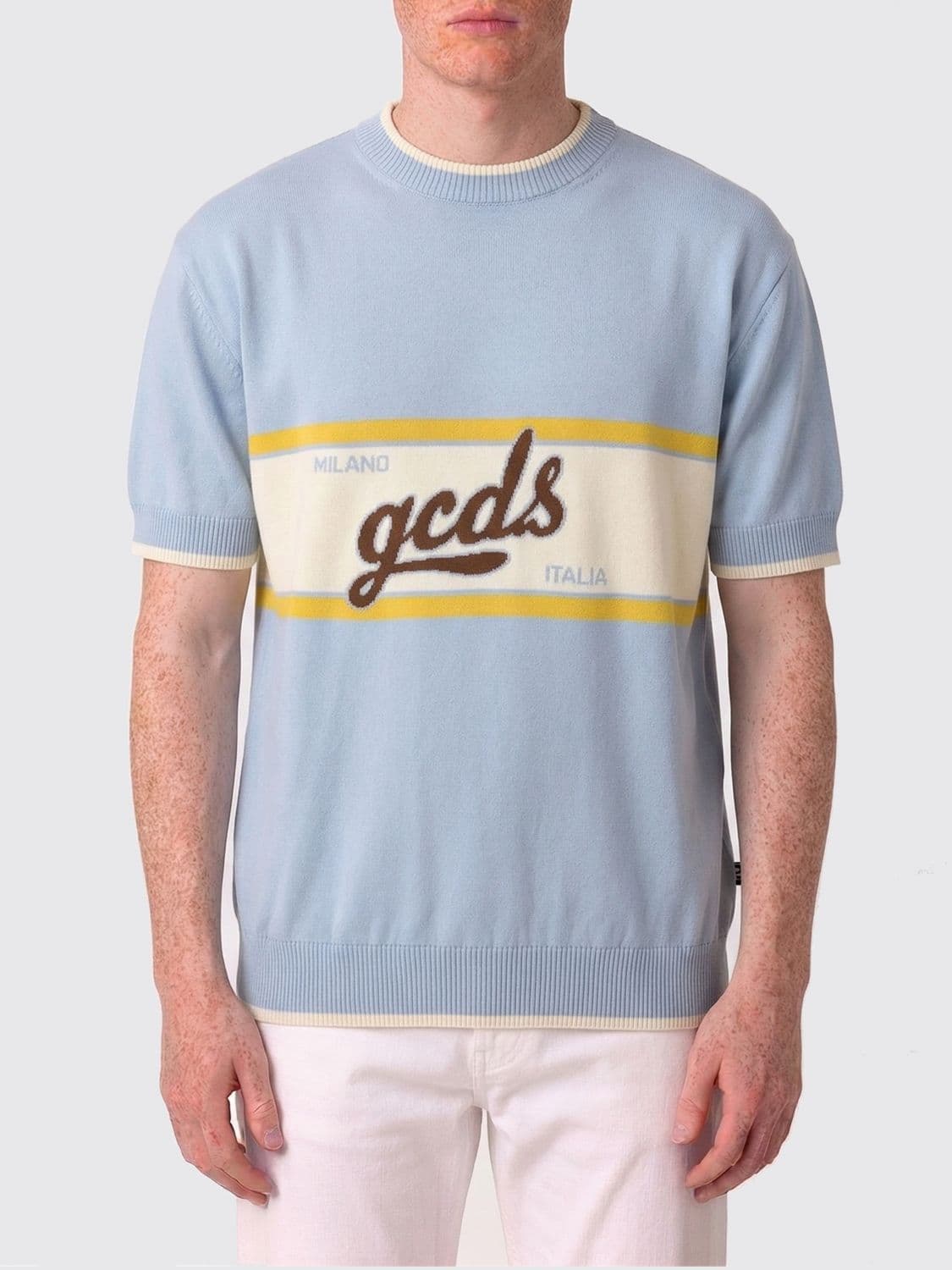 Gcds Crew Neck Jumper In Cotton With Jacquard Logo
