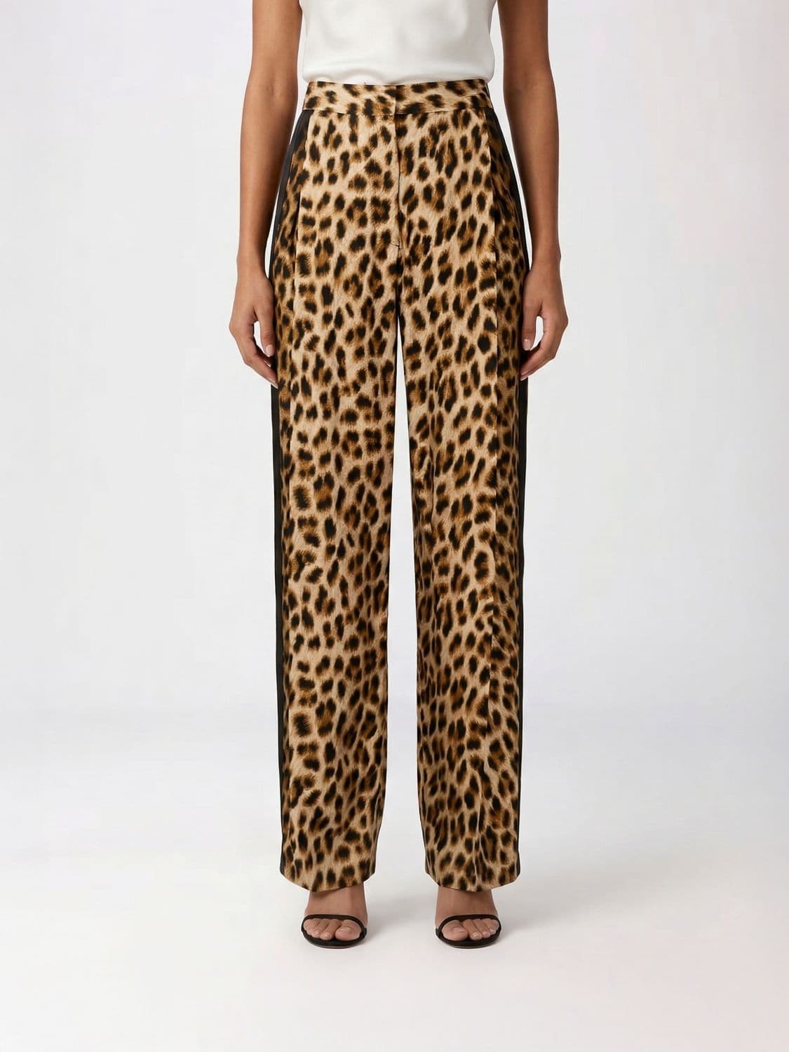 Sportmax Silk Palazzo Trousers with Animal Print