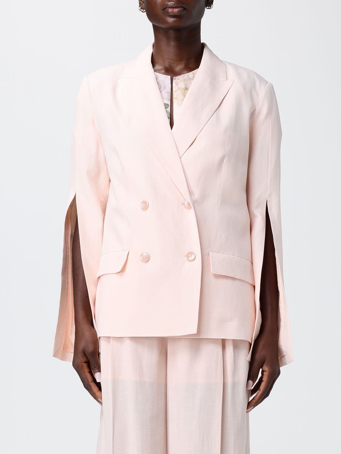 Twinset Double Breasted Linen Blend Blazer