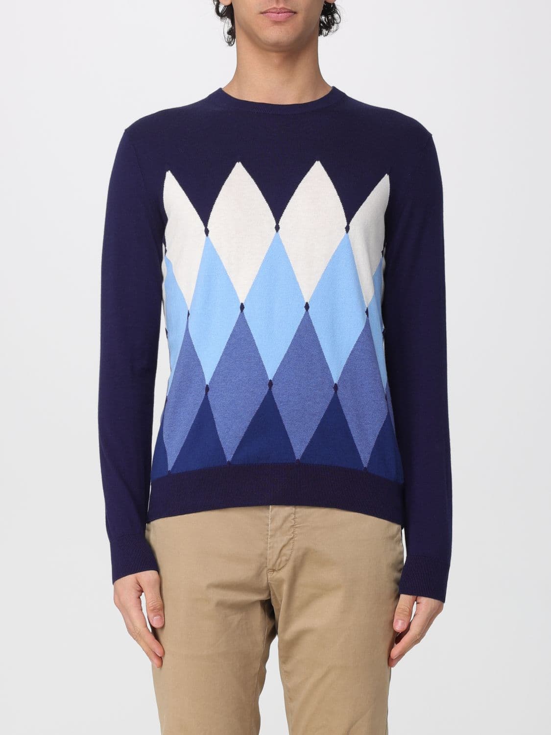Ballantyne Diamond Pattern Cotton and Cashmere Knit