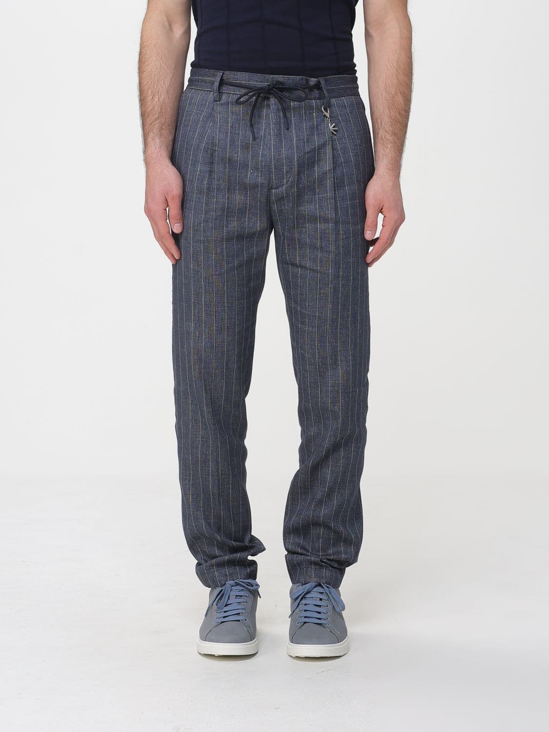 Manuel Ritz Striped Linen Blend Drawstring Trousers