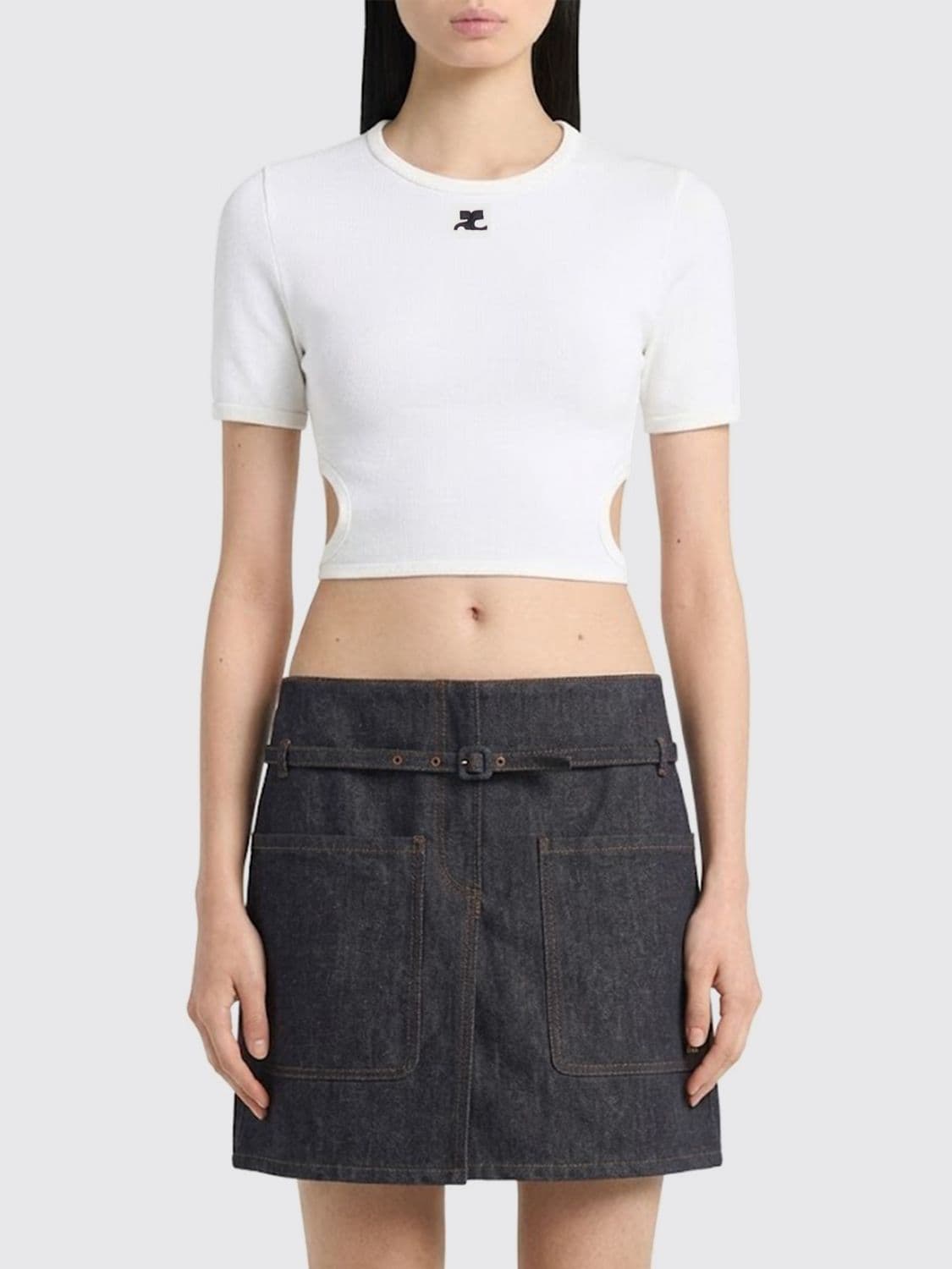 Courrèges Cotton Crop T-Shirts with Logo · L