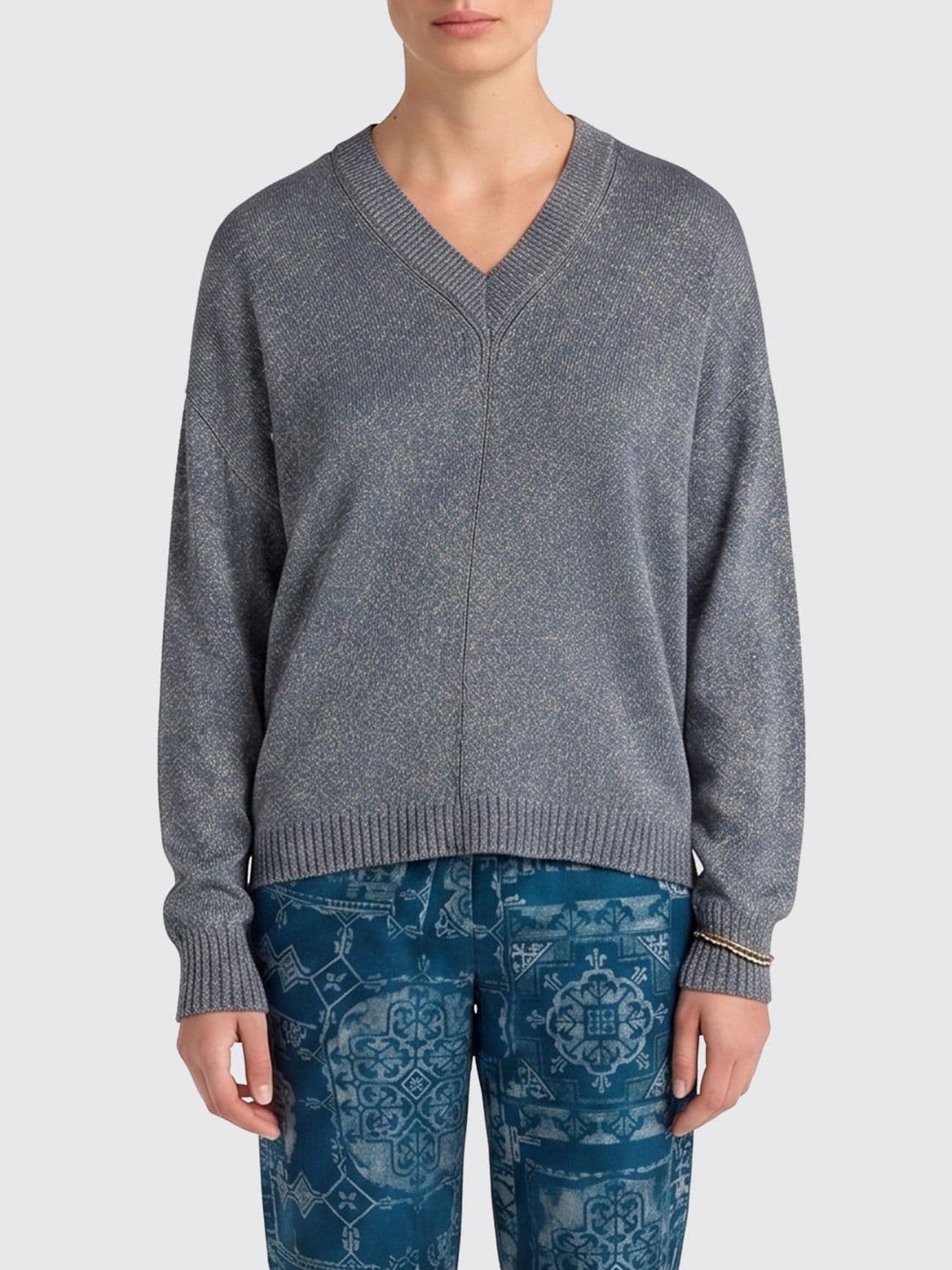 Momonì Lurex Viscose V-Neck Sweater