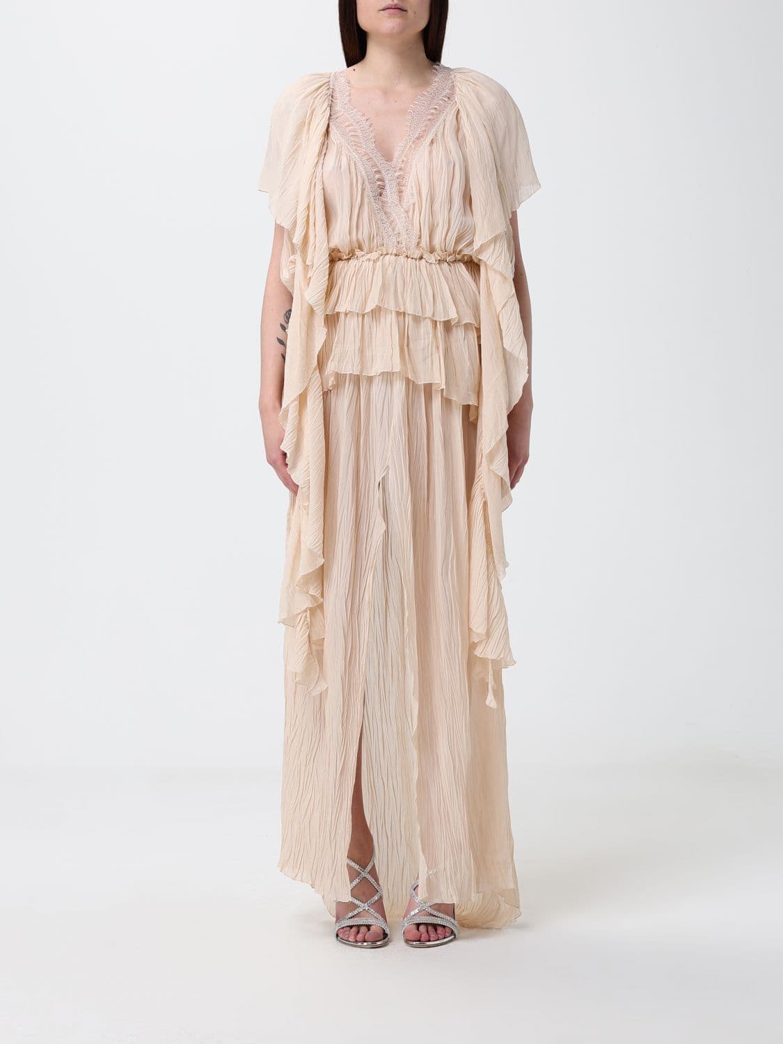 Blumarine Pleated Georgette Long Dress