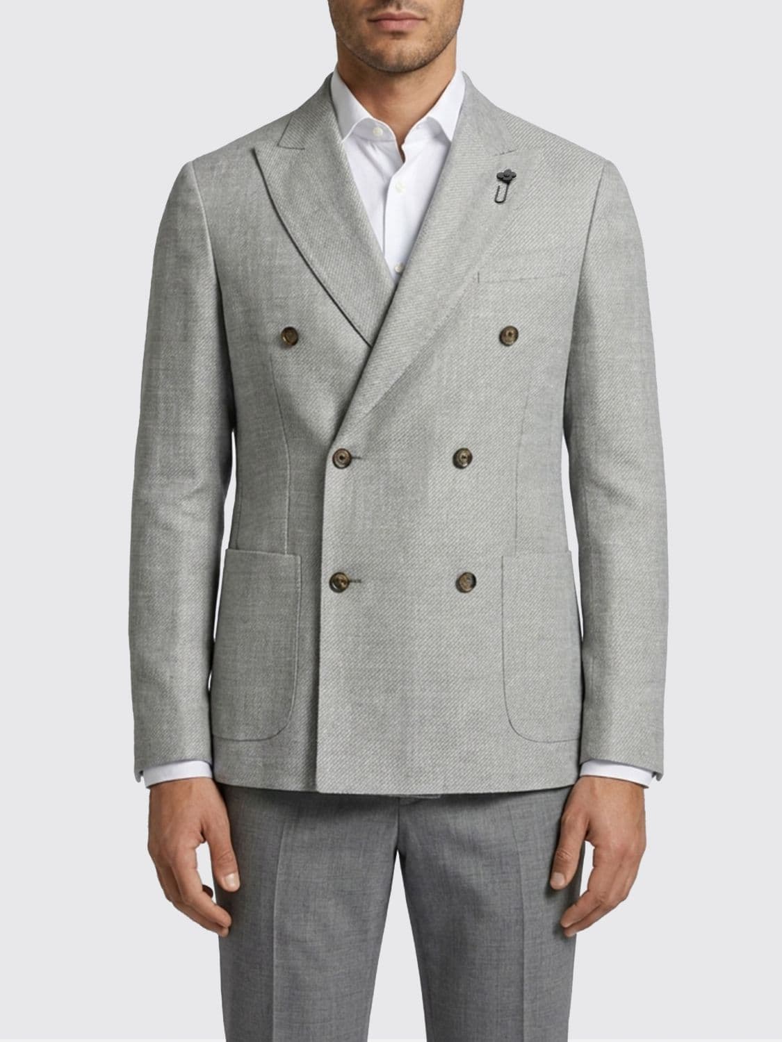 Lardini Double-Breasted Jacket in Virgin Wool and Linen