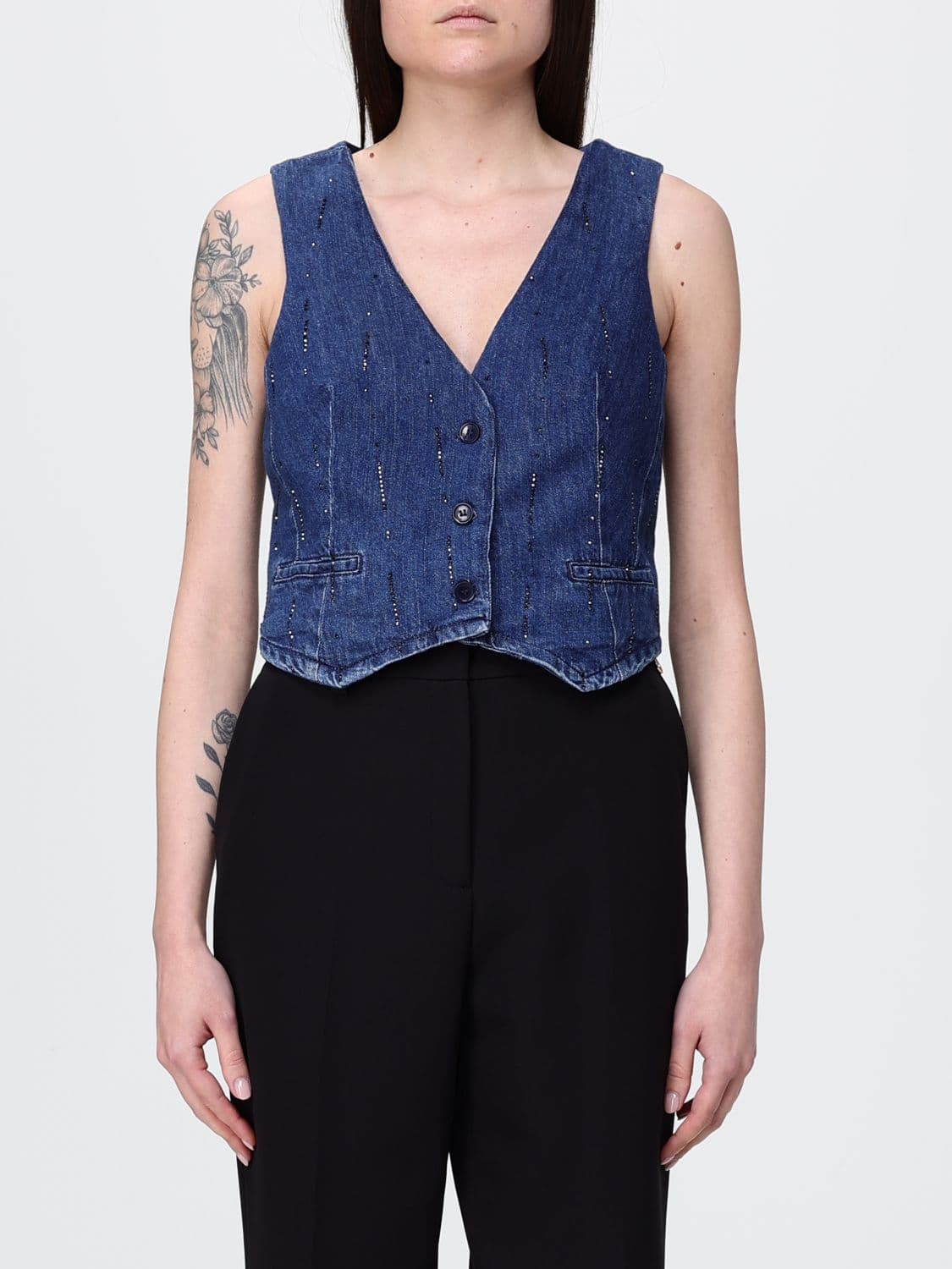 Liu Jo Crop Single-Breasted Denim Vest