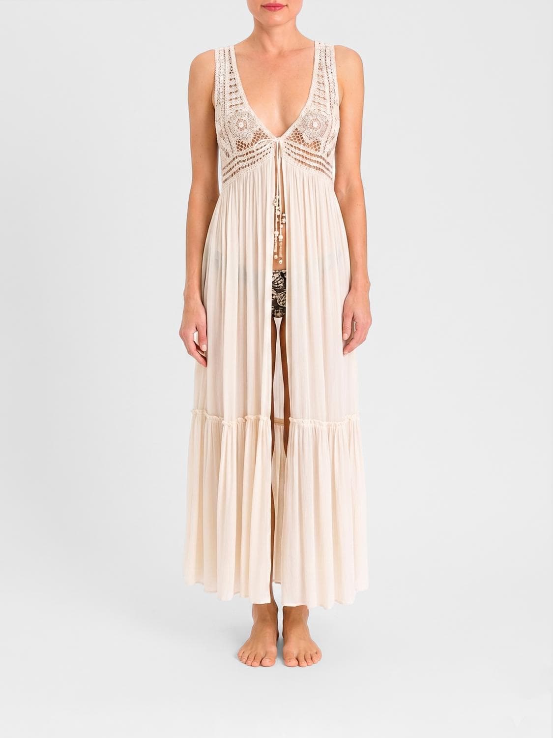 Twinset U & b Beach Dress in Viscose and Macramé
