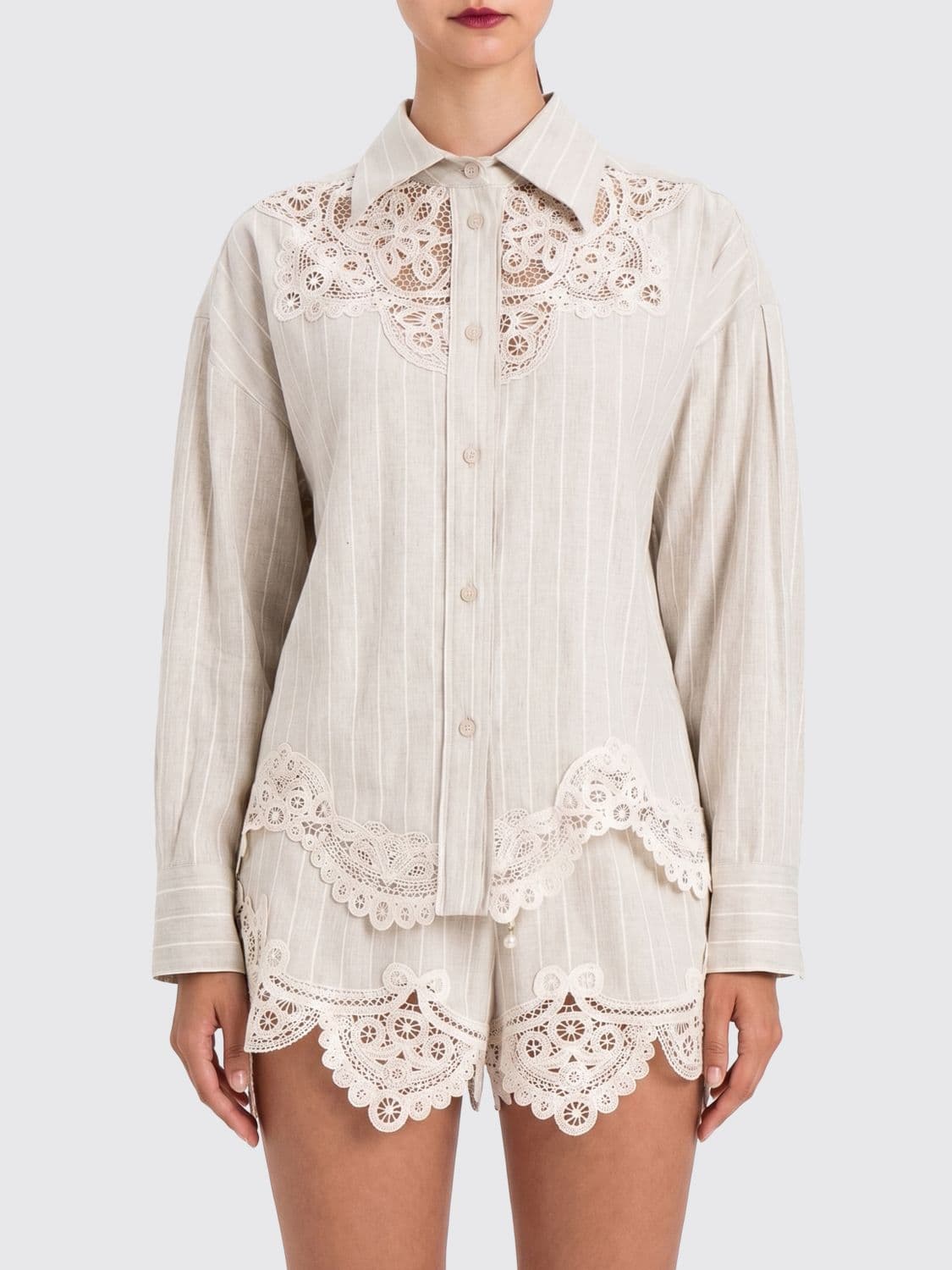 Twinset U & b Linen Blend Shirt with Lace Inserts