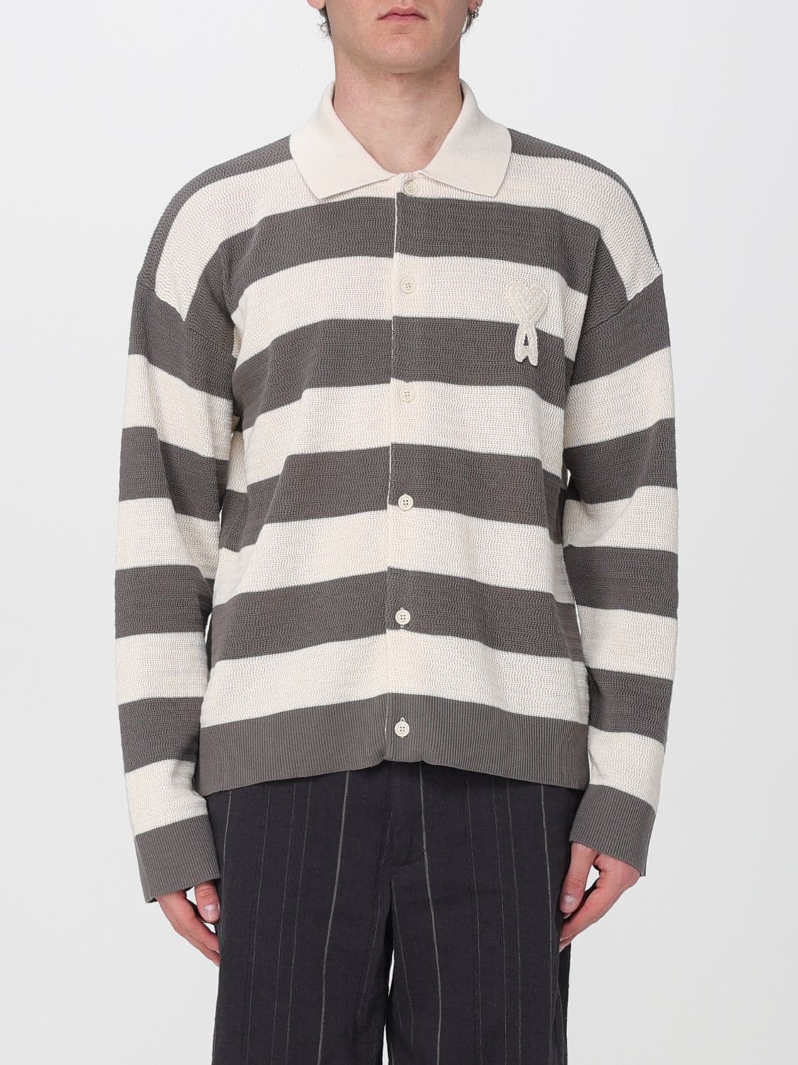 Ami Paris Striped Cotton Cardigan