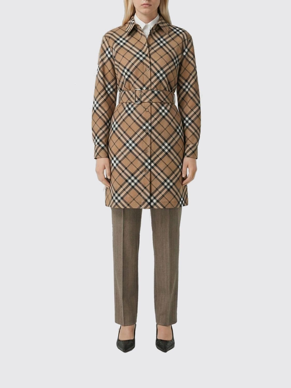 Burberry Check Wool Blend Chemisier Dress