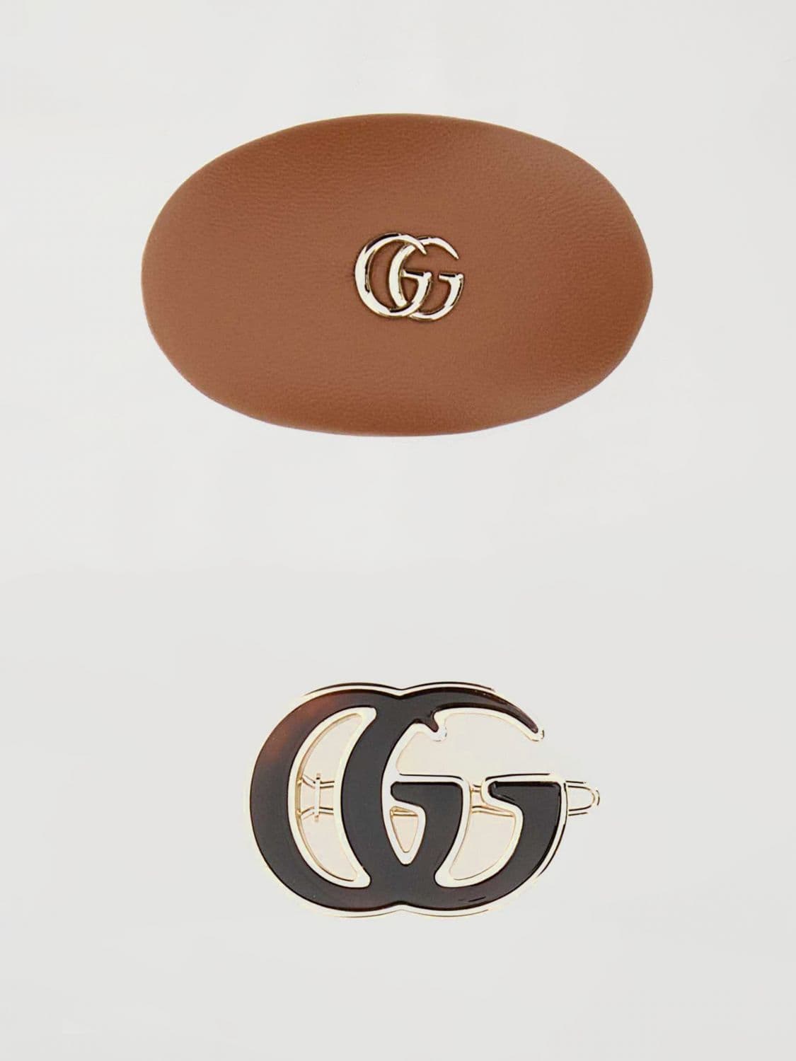 Gucci Set of 2 Metal and Leather Hair Clips