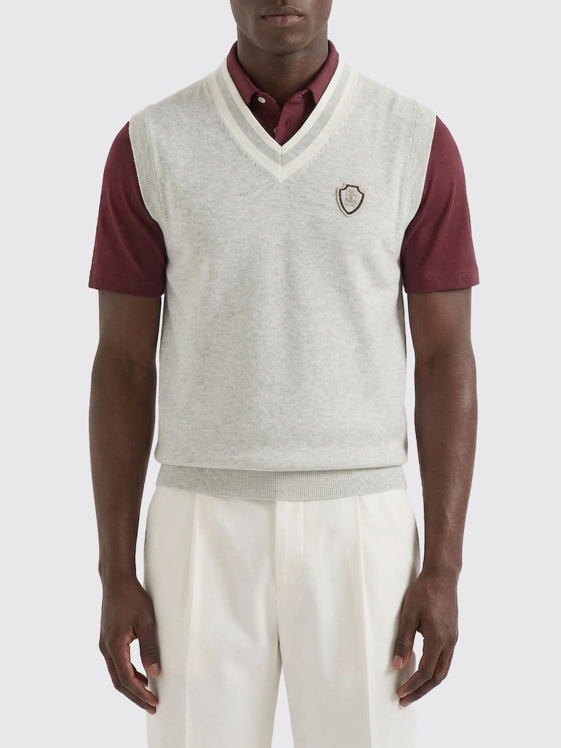 Brunello Cucinelli Cotton Knit Vest with Crest