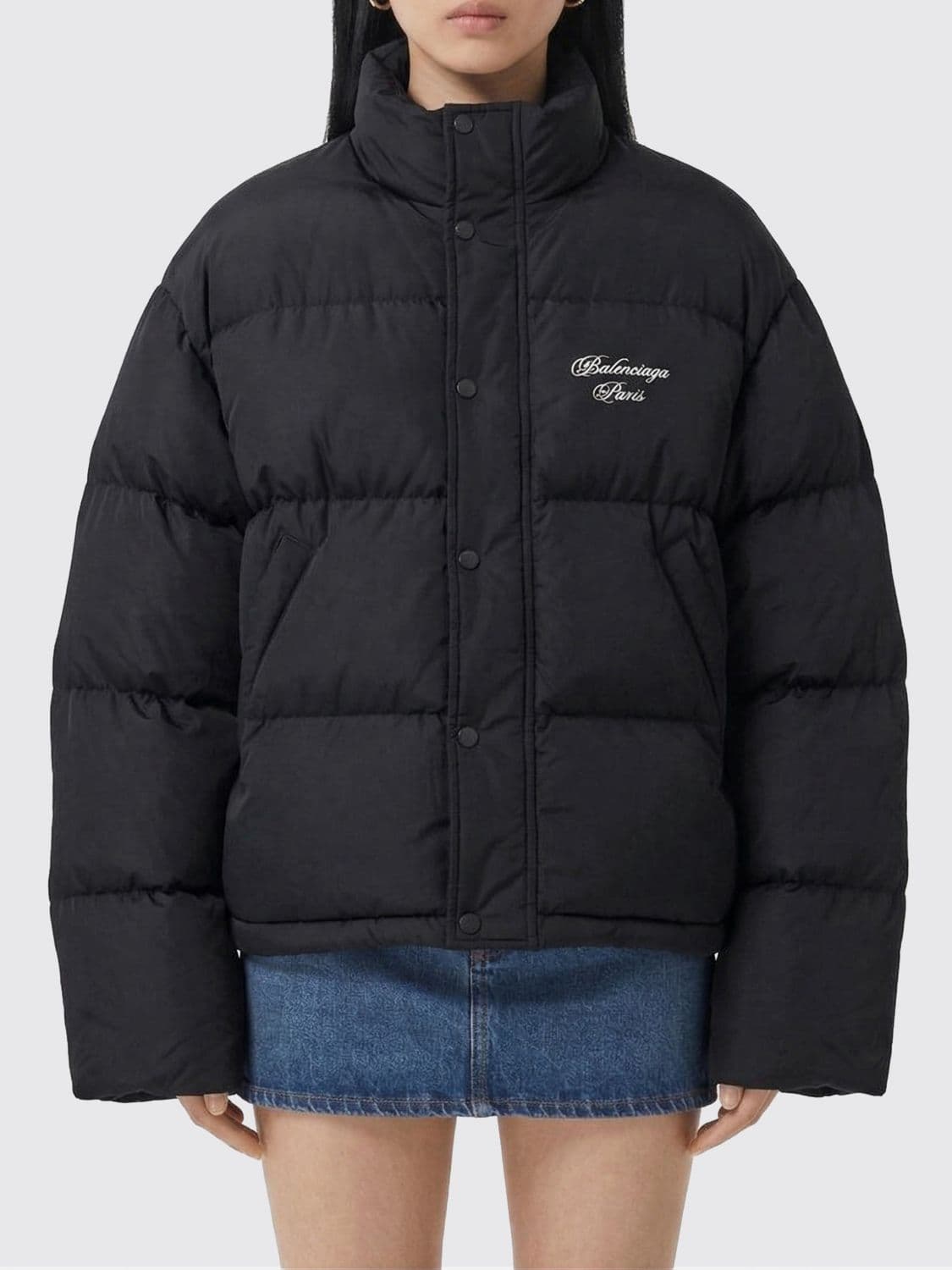 Balenciaga Cotton Blend Down Jacket with Logo · S