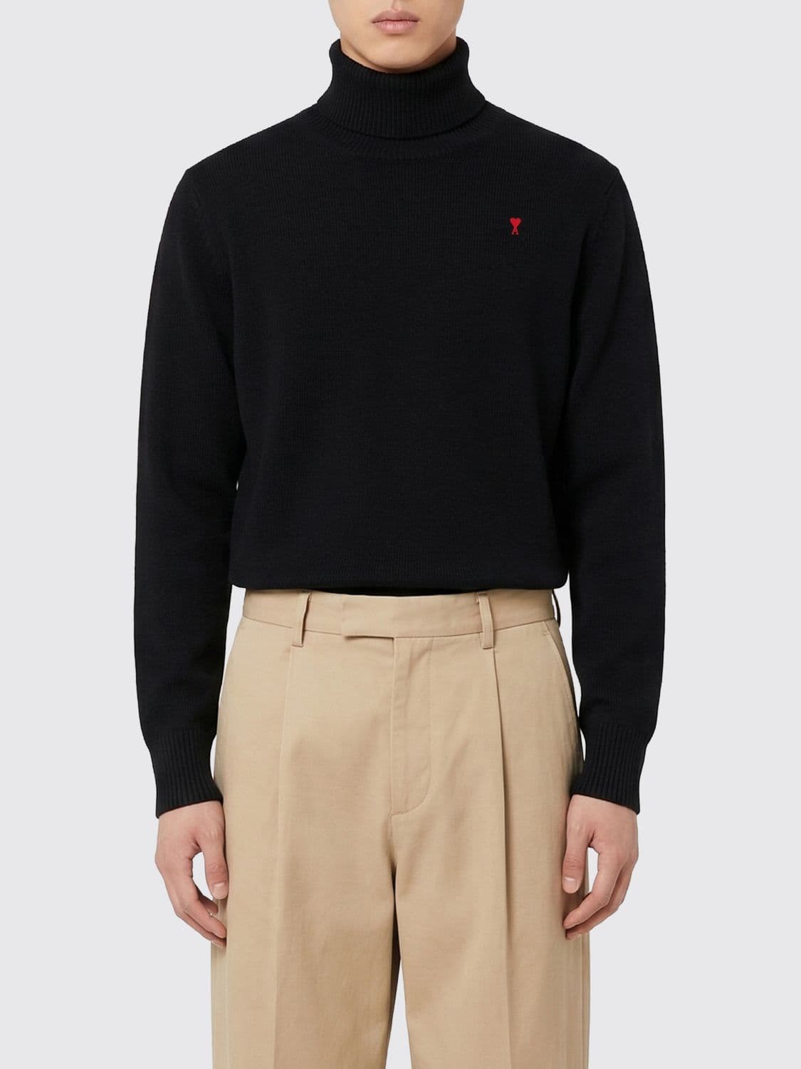 Ami Paris Merino Wool Turtleneck Sweater with Logo