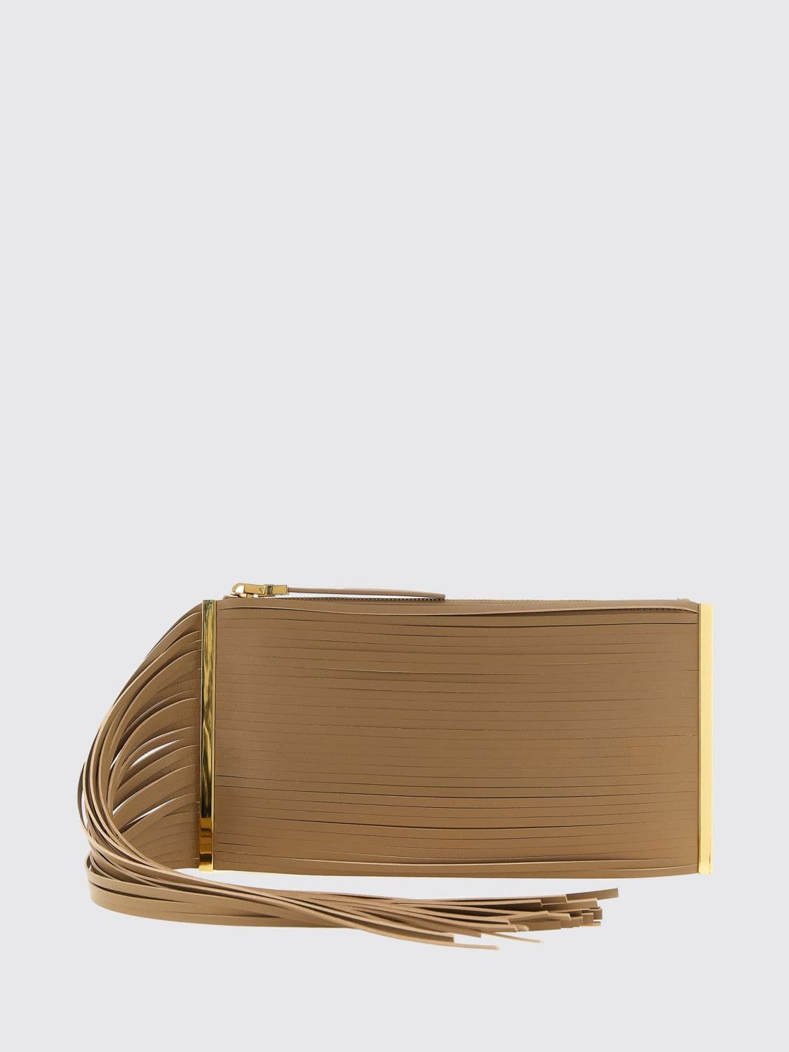Elisabetta Franchi Nappa Leather Clutch with Fringes