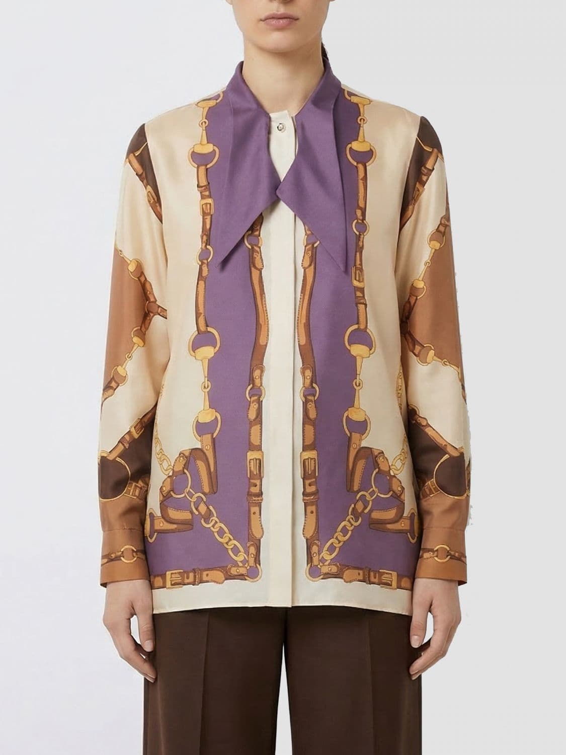 Gucci Silk Shirt with Horsebit Print · 42