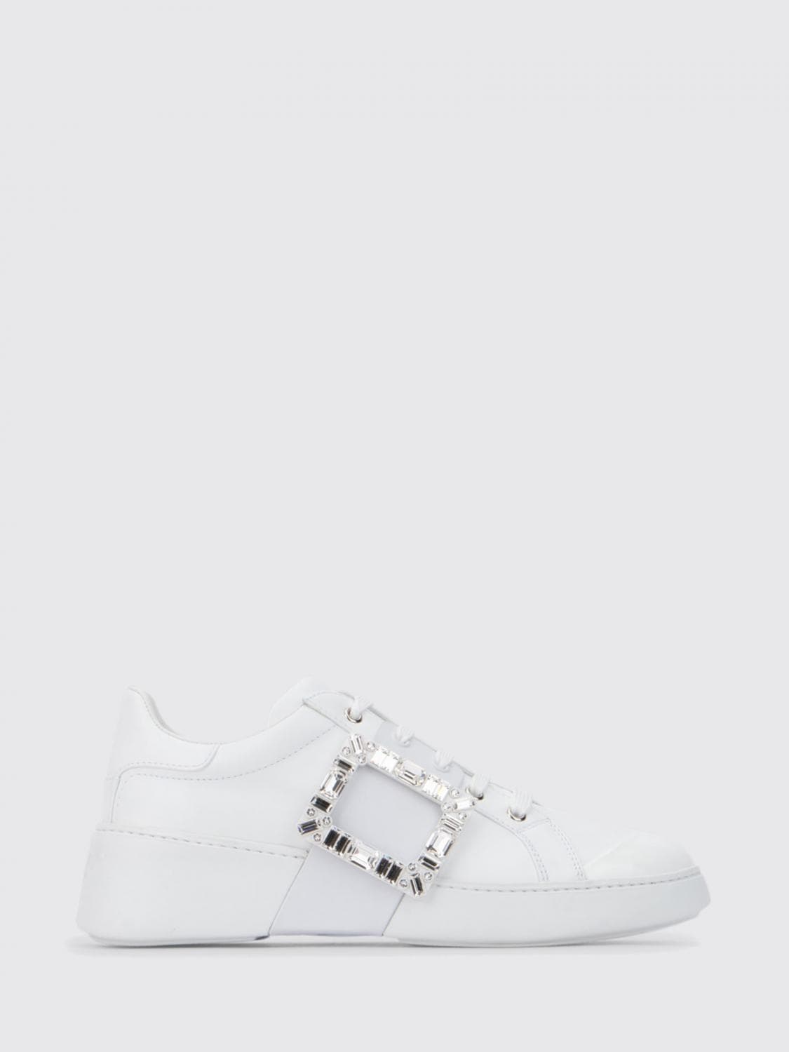 Roger Vivier Viv' Skate Leather Sneakers with Jewel Buckle