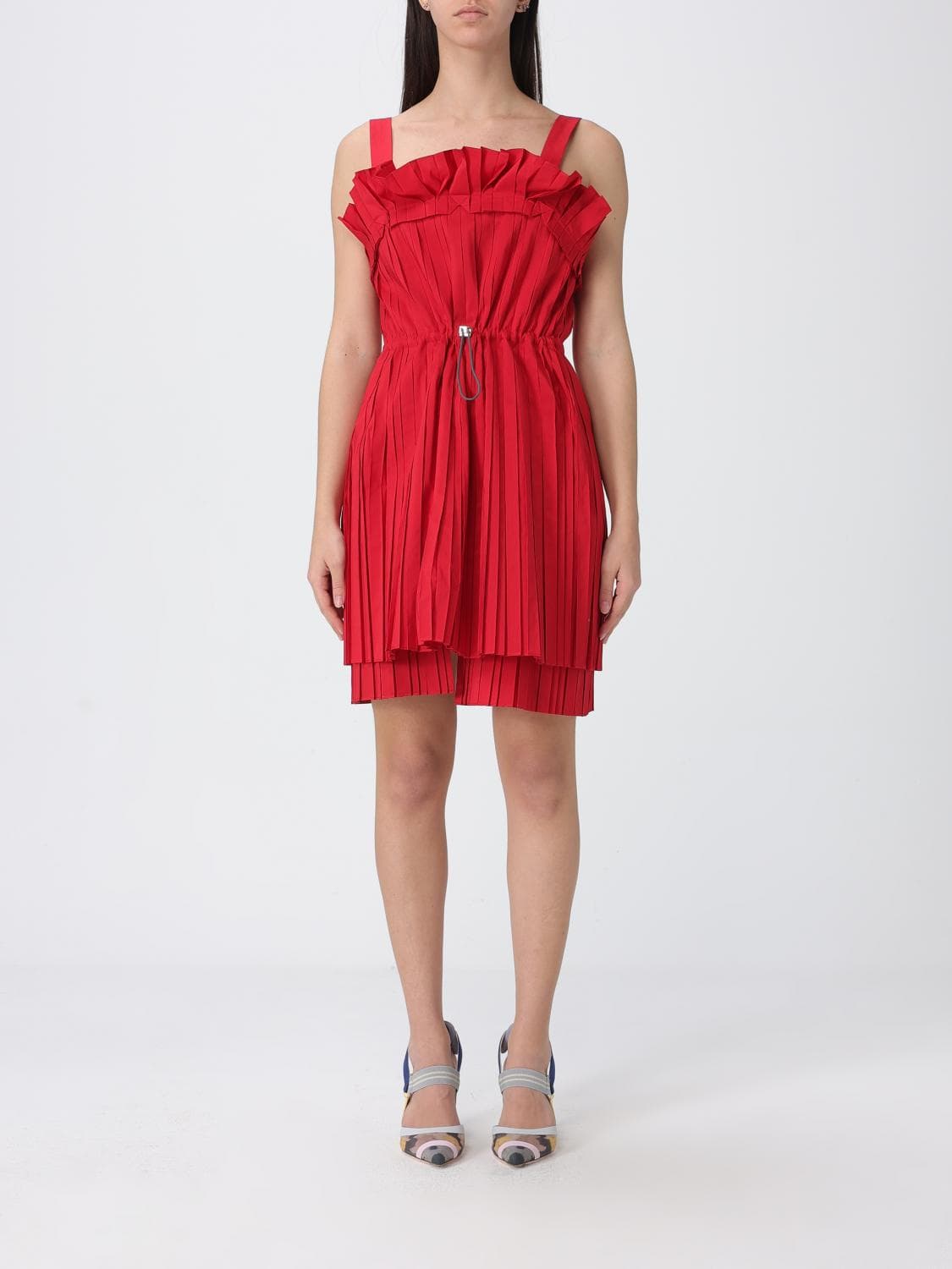 Fendi Pleated Cotton Mini Dress