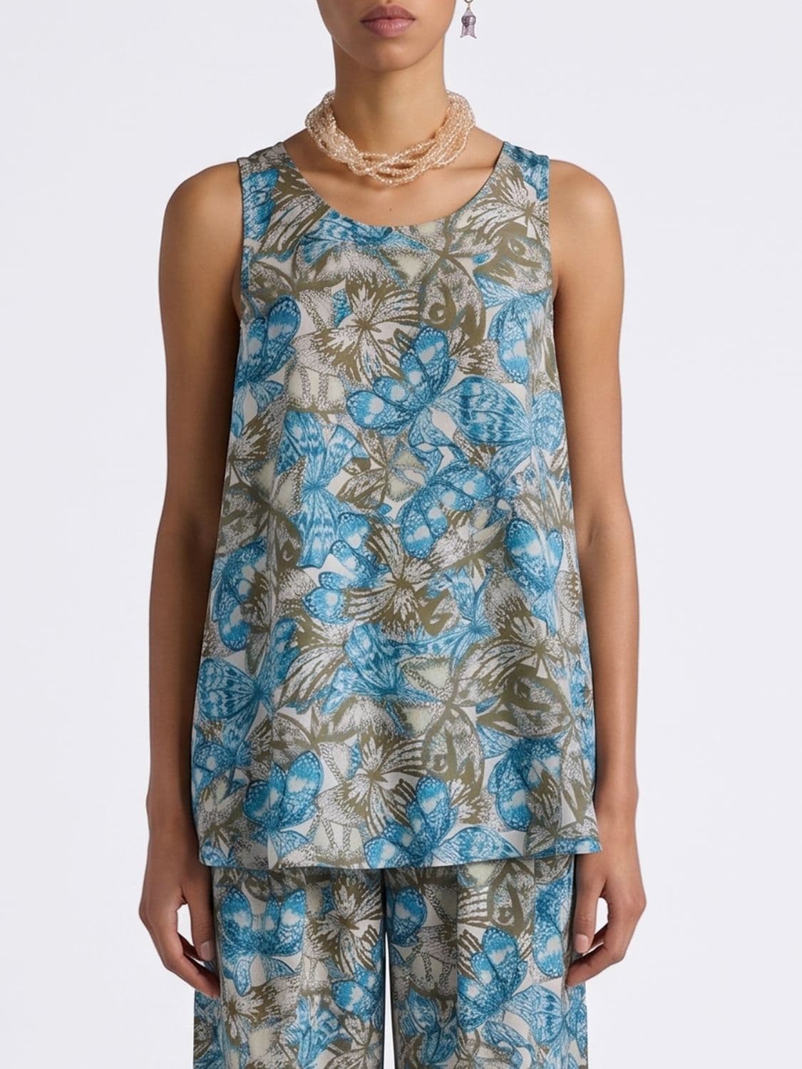 Momonì Silk Top with Butterfly Print