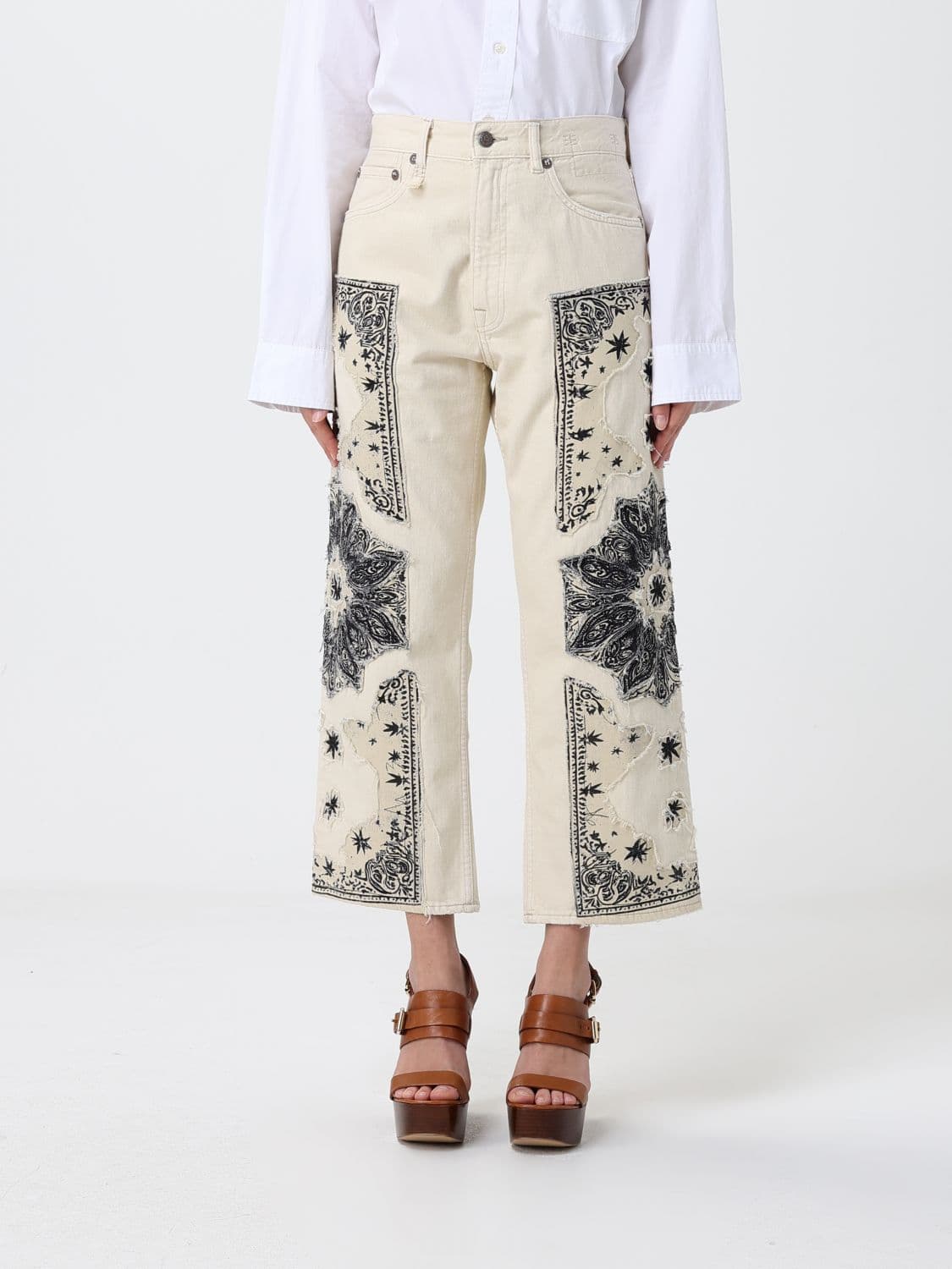 R13 Embroidered Denim Cropped Fit Jeans