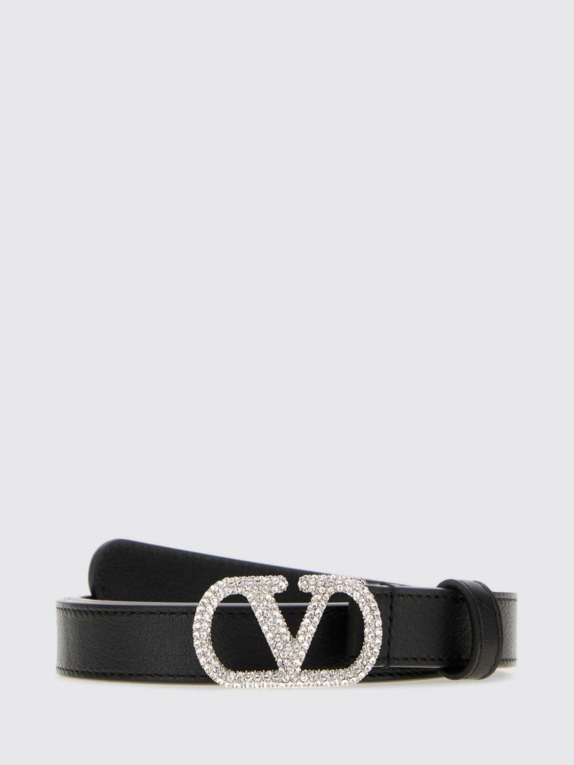 Valentino Garavani VLogo Signature Leather Belt with Jewel Buckle