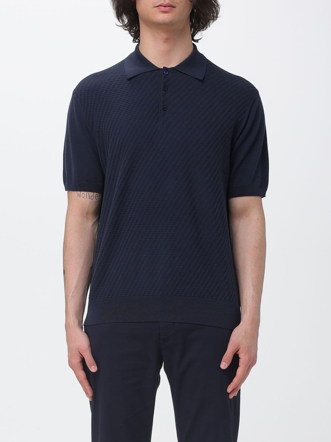 Canali Cotton Blend Knit Polo Shirt